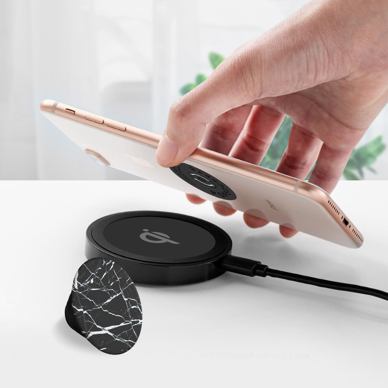 PopGrip Adhésif Design Marbre Noir & Or – Luxe Moderne Pour Smartphone