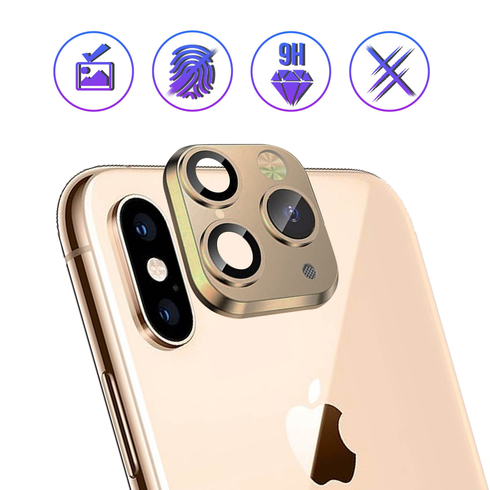 Lente protectora falsa cámara iPhone 11 Pro y 11 Por Max – Dorado