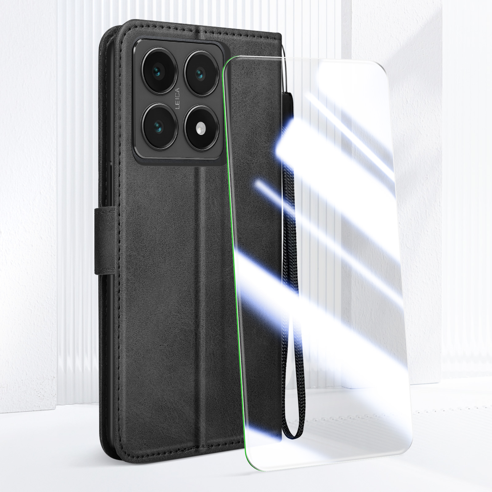Housse Portefeuille à Rabat Pour Xiaomi 14T - Similicuir Noir - Anti-chocs - Magnétique - Neuf