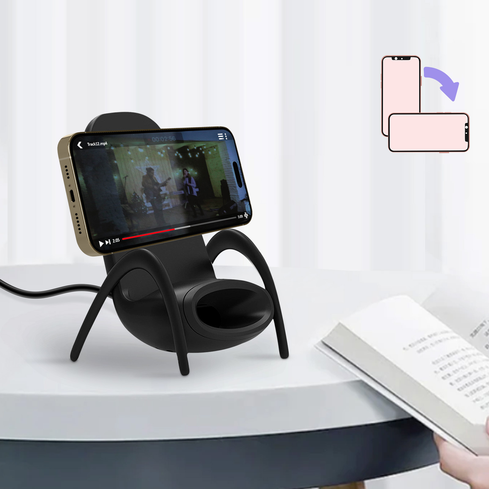 Support Chargeur Sans Fil En Forme De Mini Chaise - Absorption Magnétique, Charge Rapide 15W, Trou Sonore, Décoration Bureau