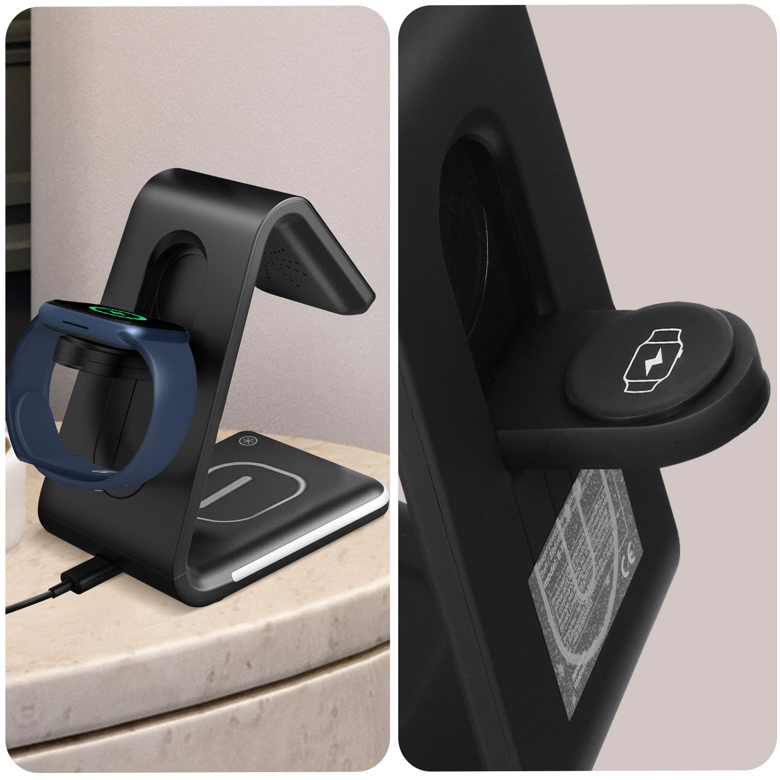 Stazione Di Ricarica Wireless Magnetica 3 In 1 15W Per IPhone, Apple Watch, AirPods Con Adattatore 30W E Luce Notte - 2