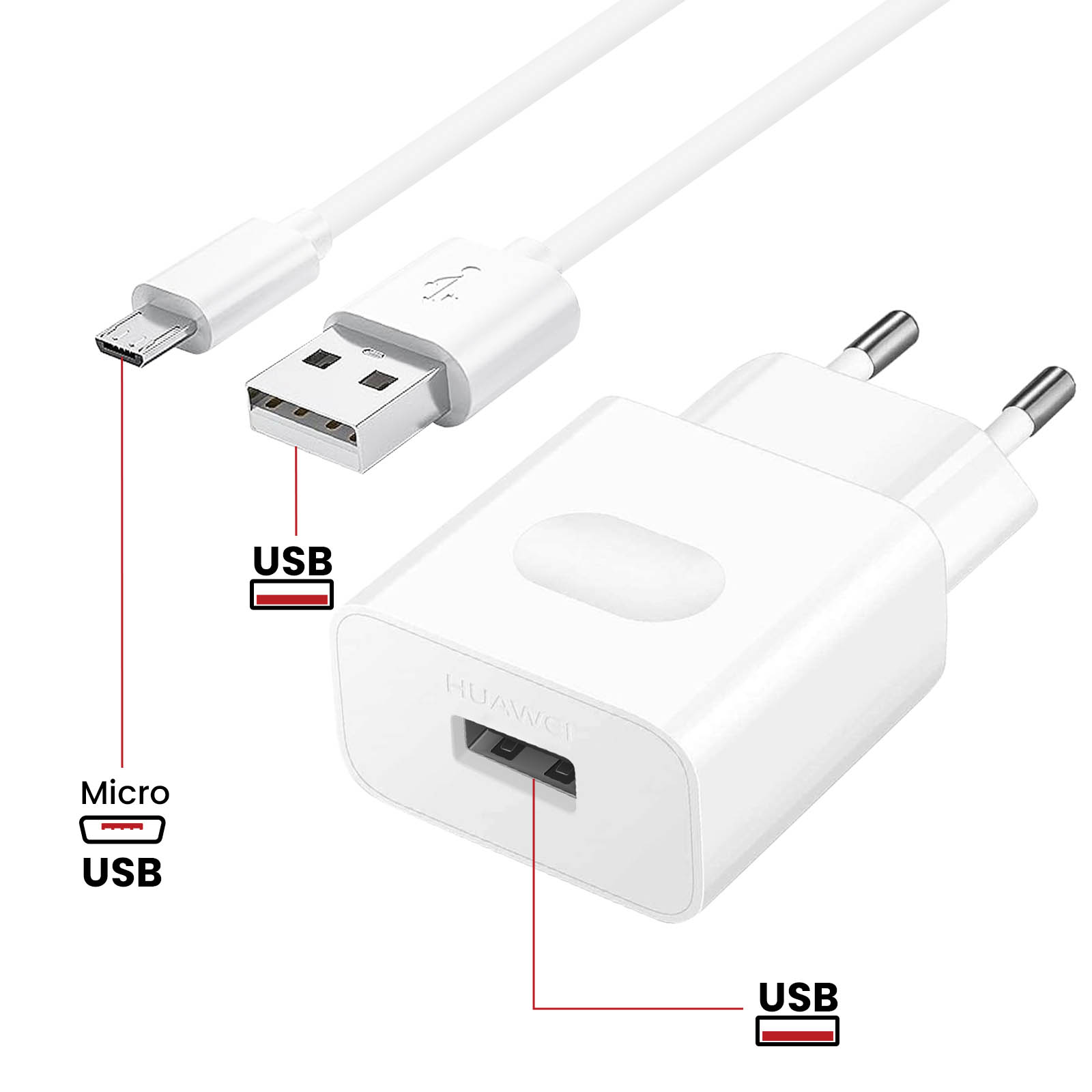 Original Huawei Ladegerät Mit Micro-USB-Kabel – Netzteil Für P10 Lite & Mehr (weiß, 1 M)