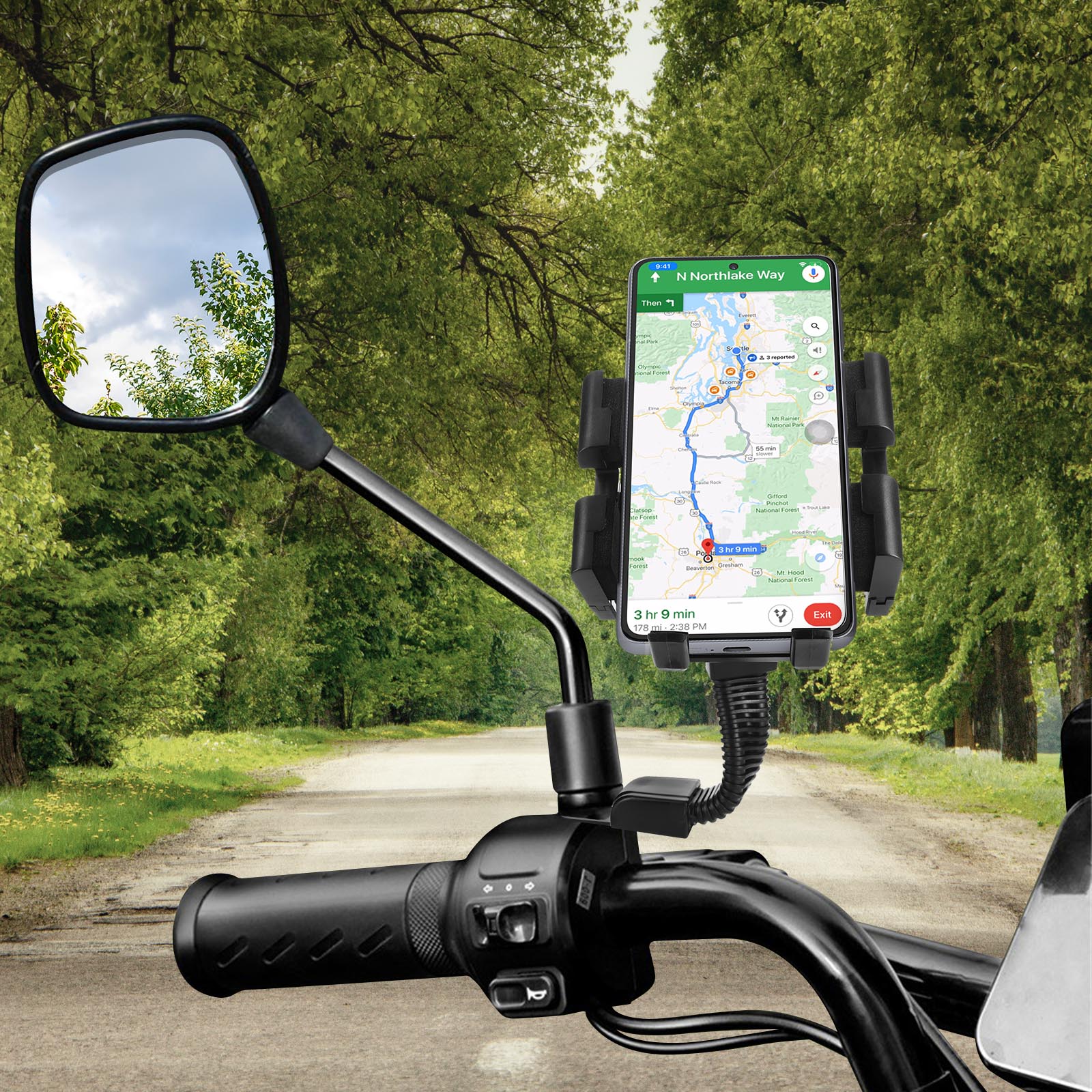 KASER Smartphone-Halterung Für Motorrad – 360° Drehbar, Für Rückspiegel, Alu, Bis 7 Zoll