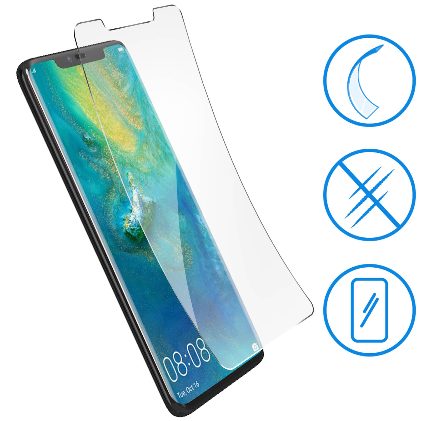 Pellicola Vetro Temperato Force Glass Per Huawei Mate 20 - Durezza 9H + Anti-impronte Con Kit Posa - 2