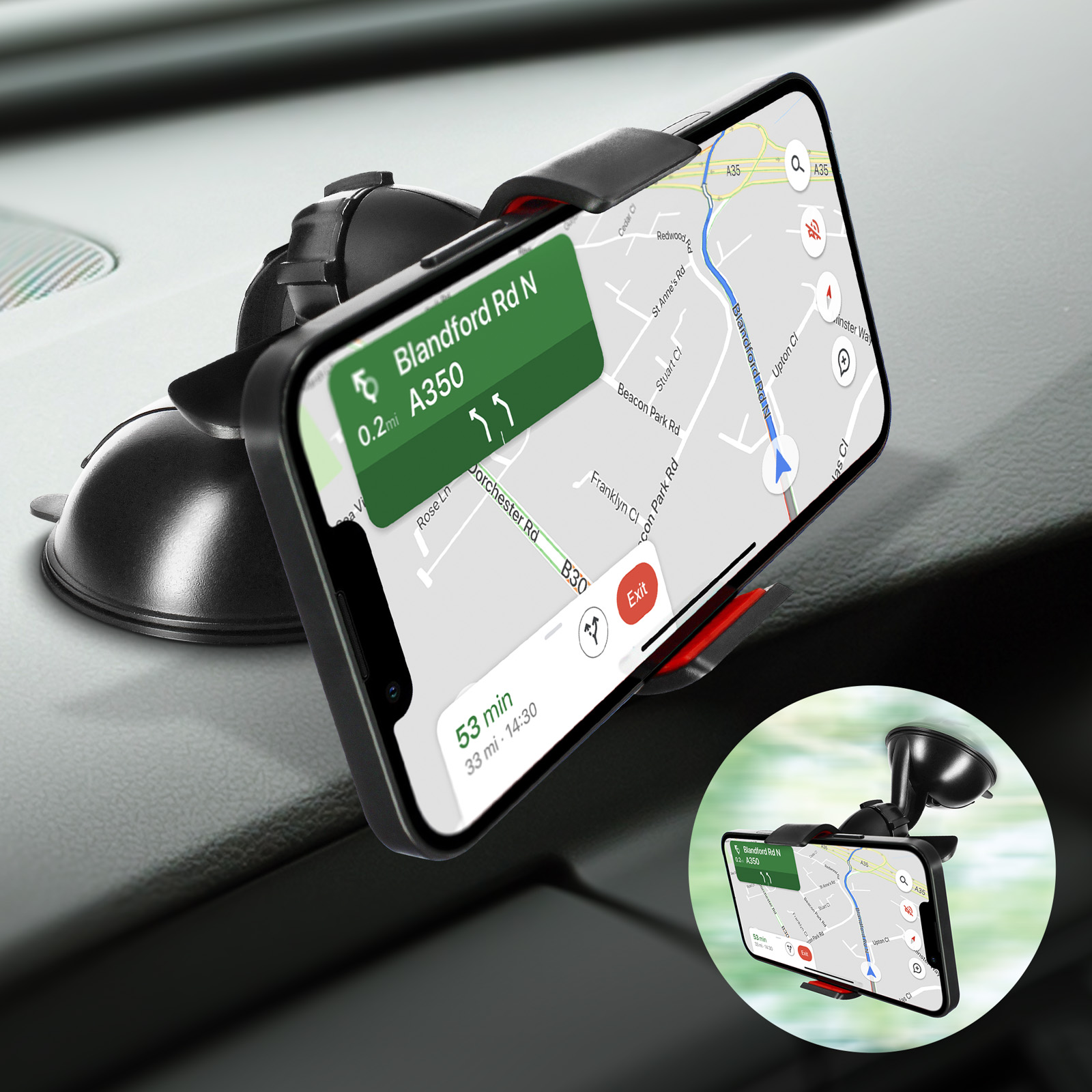 Support téléphone voiture Rotation à 360 Fixation universelle Mobile Phone Pince avec la longueur désirée et l'angle pour Smartphone - Téléphonie