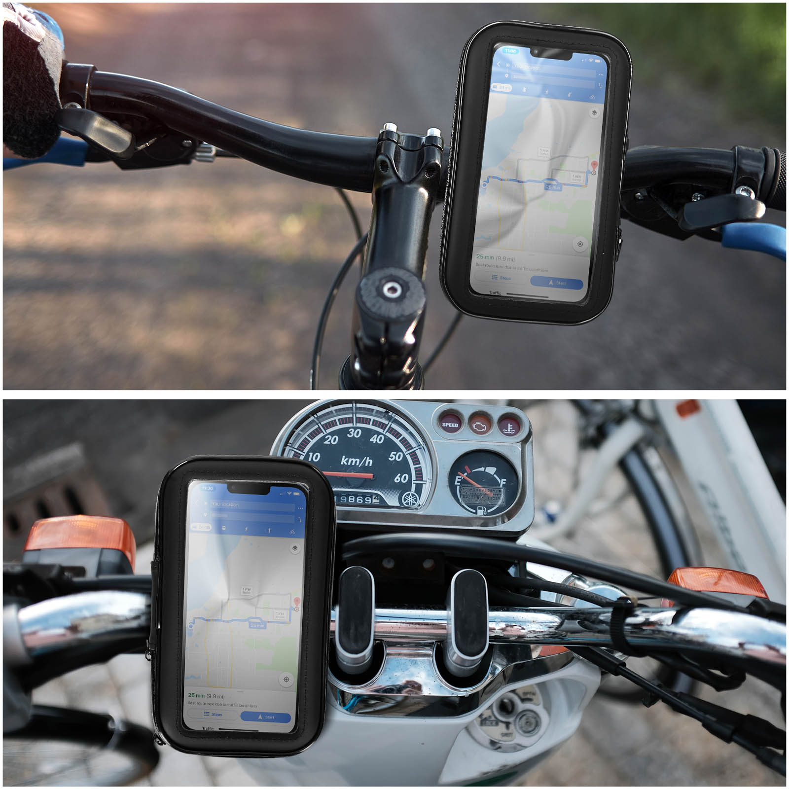 SHENKEY Sacoche Guidon Vélo/Moto 360° Étanché – Support Smartphone Tactile Jusqu'à 7 Pouces, Anti-Choc Et Ultra-Pratique