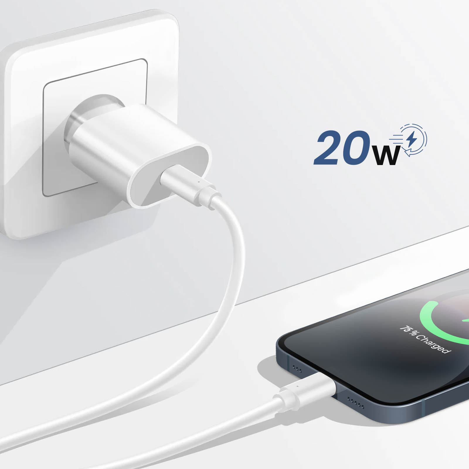 Caricatore USB-C 20W Con Cavo Lightning 1m Per IPhone E IPad – Bianco, Compatto E Veloce