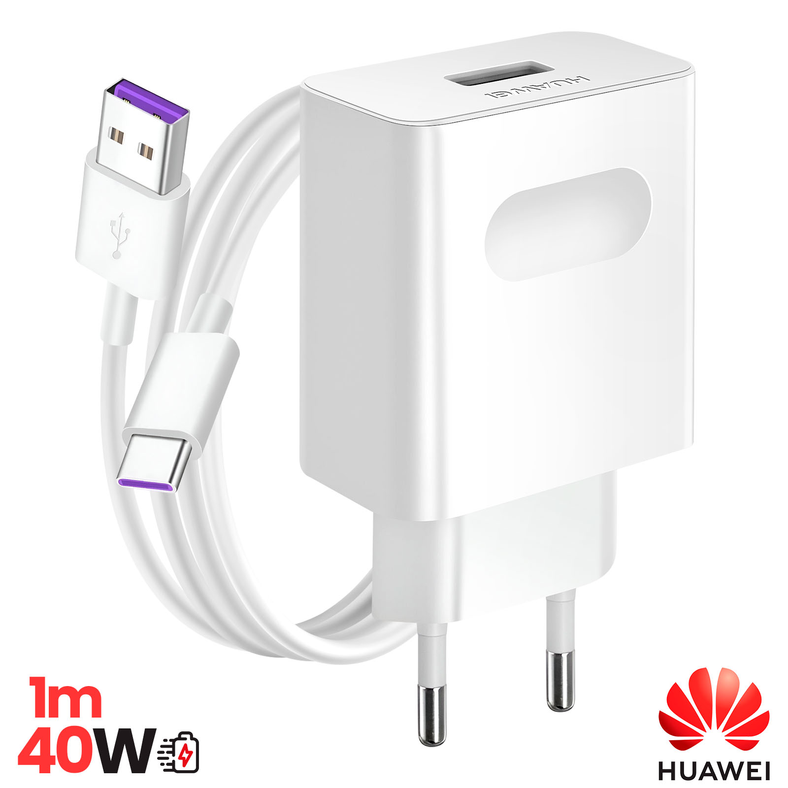 Caricabatterie Super Charge 66W + Cavo USB Tipo C per Huawei P50, Mate 40 Pro, Mate Xs2, Nova 8 e 9, MatePad Pro 11 (2022