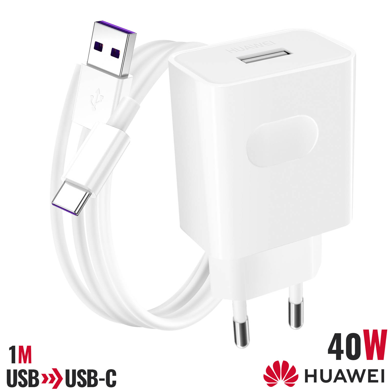 Caricabatterie Originale Huawei SuperCharge Con Cavo USB-C, Bianco. Compatibile Mate 20, P20 Pro, Honor E Altri. Ricarica Rapida, 2 Anni Garanzia.