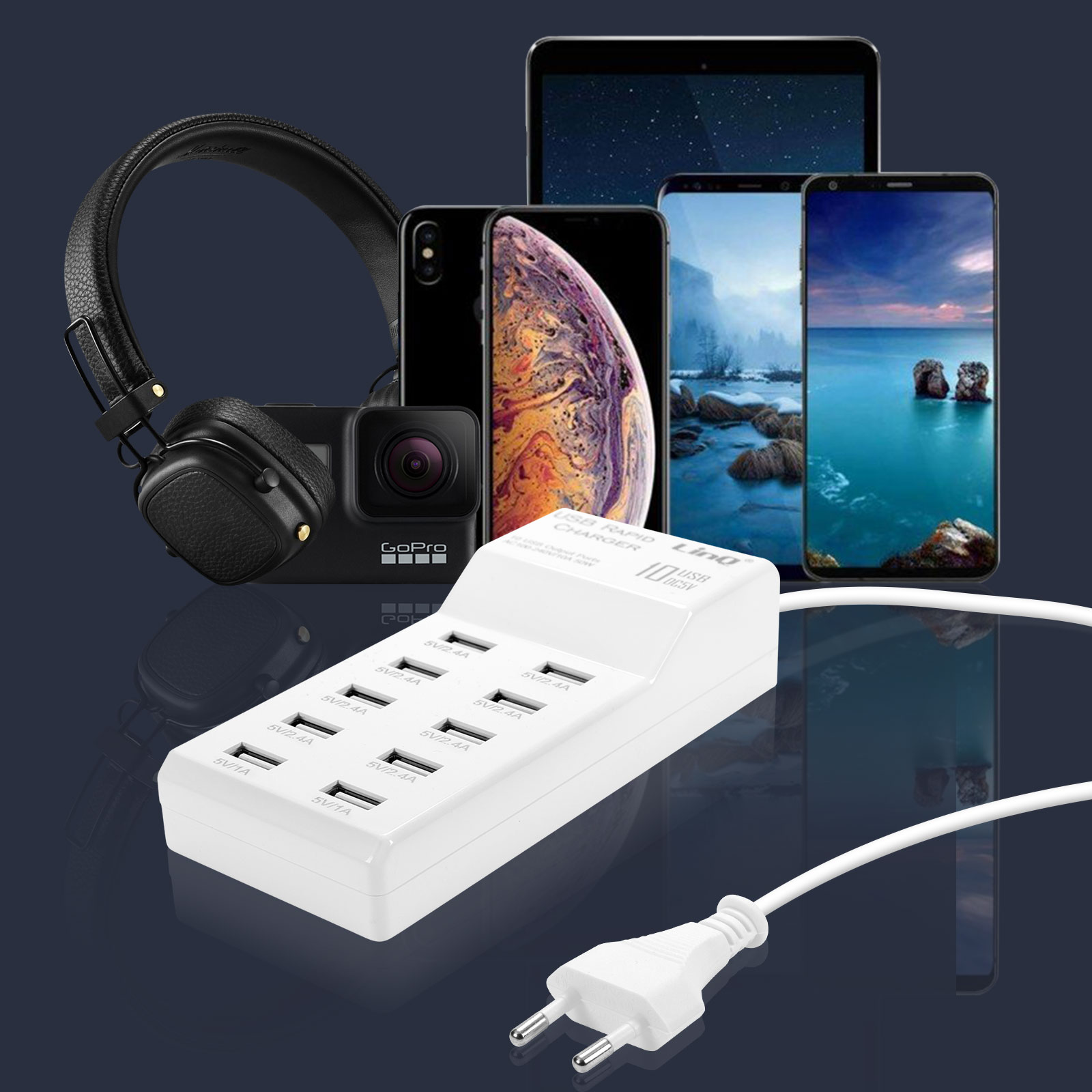 Stazione Ricarica USB 5 Porte Stazione Di Ricarica Rapida FS25 Caricatore Multiplo Rapido 3.0