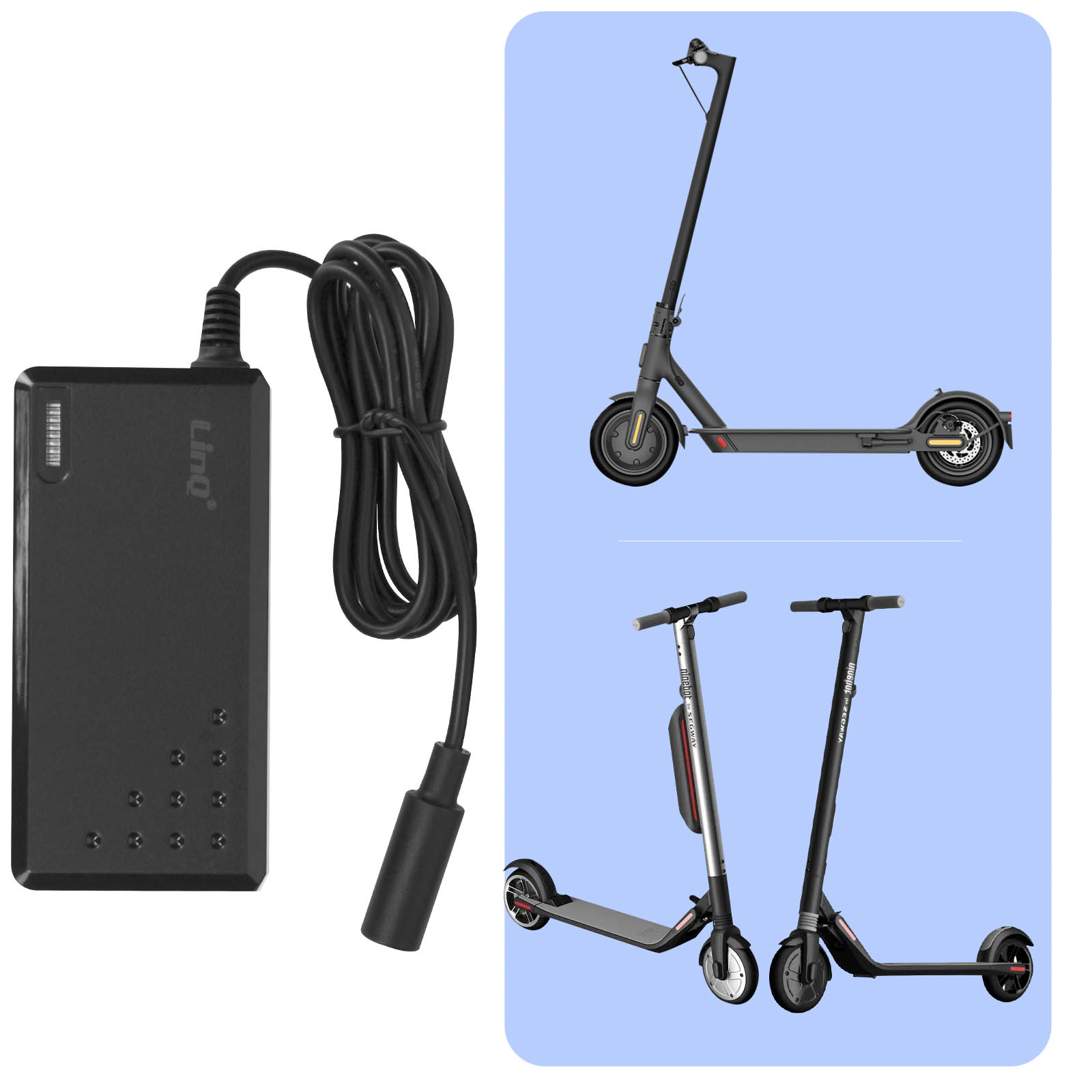 ZIMAOER Chargeur Scooter 42V 2A – 6 Connecteurs Inclus (Xiaomi, Ninebot, Hoverboard, E-Bike), Protection Surchauffe, LED Rouge/Vert