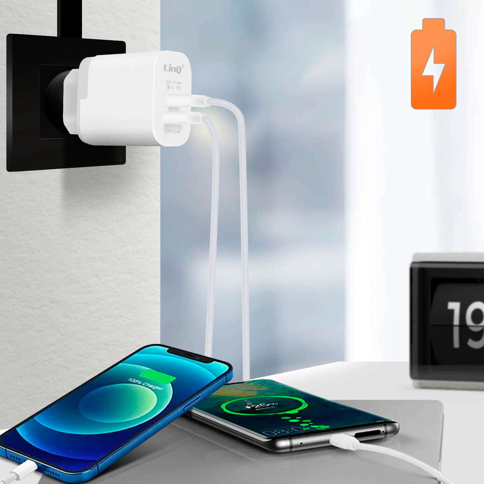 PARENCE Caricatore Da Parete USB 4 Porte – Ricarica Rapida 3.0 Intelligente, Compatto Nero