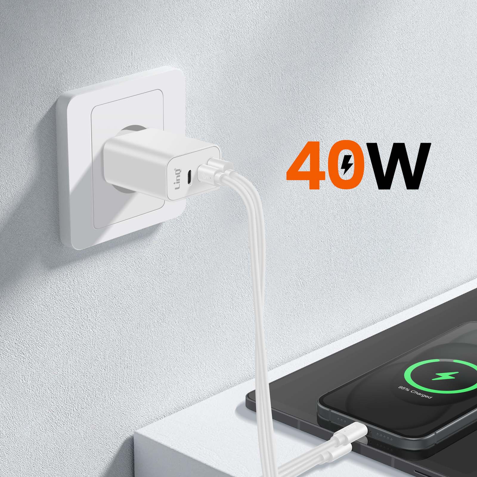 Eaxus® USB C Cargador con Pantalla LCD - Fuente de Alimentación USB de 33 W con Power Delivery / QC4.0 y Función de Carga Rápida. 2 Puertos, Blanco