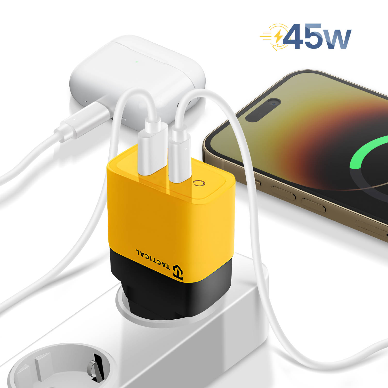 Chargeur Mural Multiport 45W Avec écran Numérique - 2 USB + 2 Type-C - Prise Pliable - Pour Téléphone, Tablette, Ordinateur - Voyage