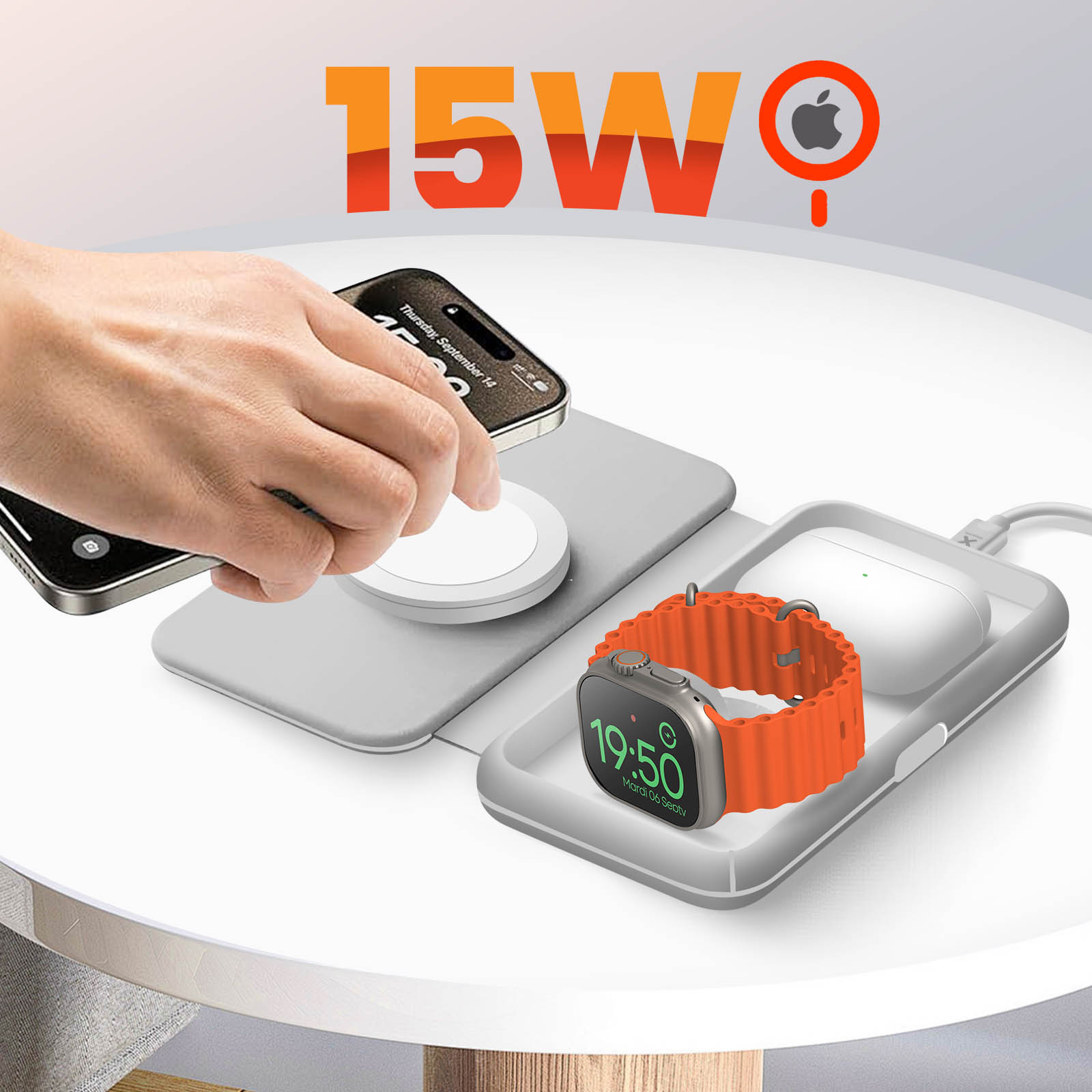 Grain de bois marron) Station de charge à induction, chargeur de station de charge sans fil 3 en 1, chargeur sans fil compatible avec le chargeur de | Leroy Merlin