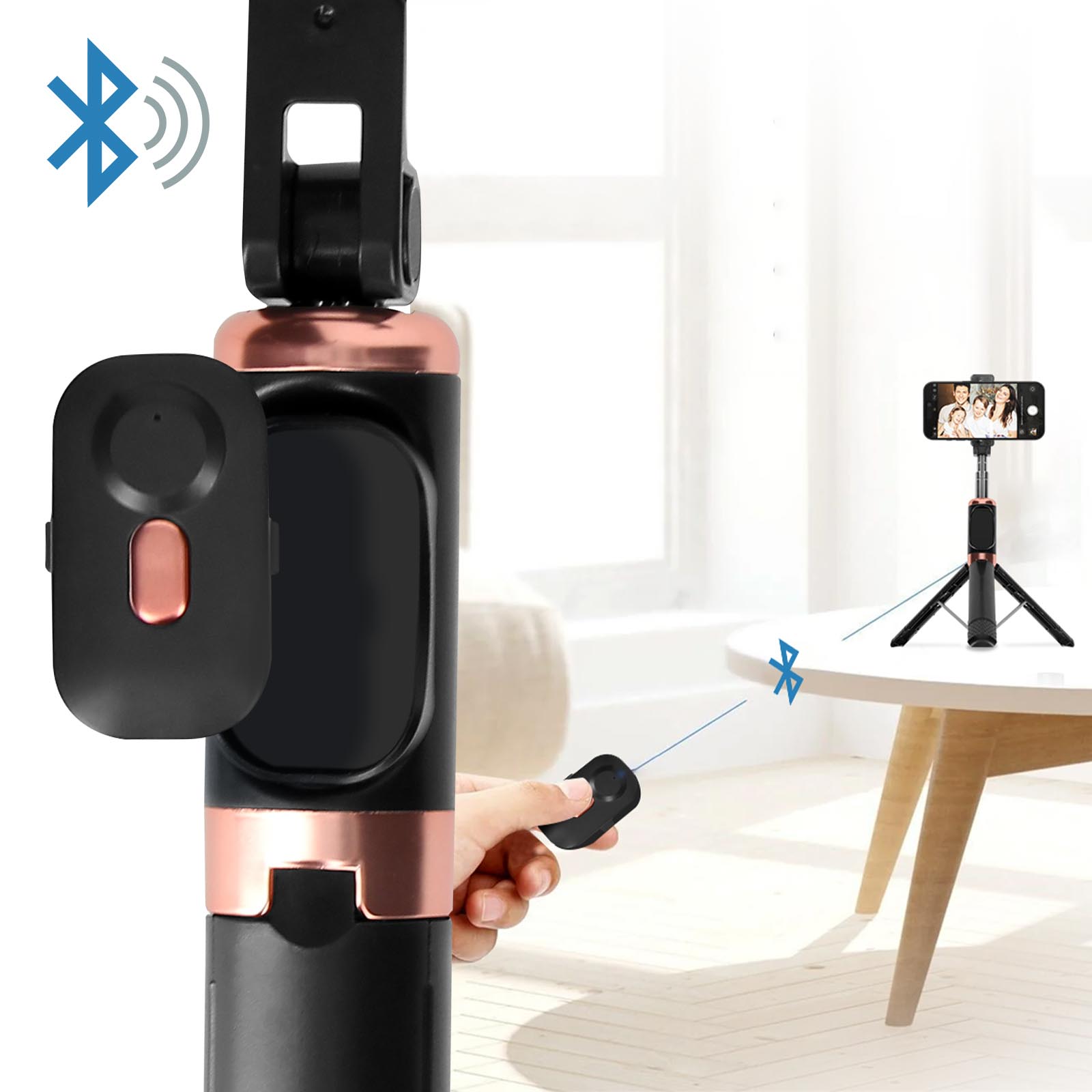 Trépied Perche à Selfie Avec Télécommande - Pour Téléphone Portable, Léger, Réglable, Stable, Idéal Pour Voyages Et Vidéos