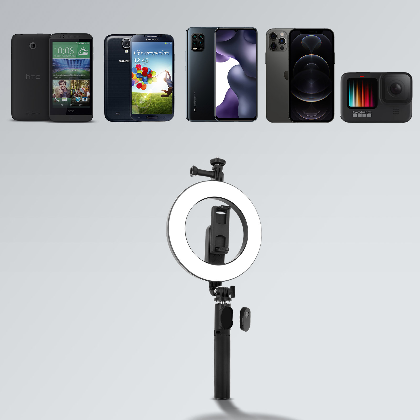 LOLIE Bastone Selfie Con Luce LED E Treppiede Per Smartphone – Telecomando Bluetooth, Allungabile Fino A 76 Cm, Leggero E Stabile