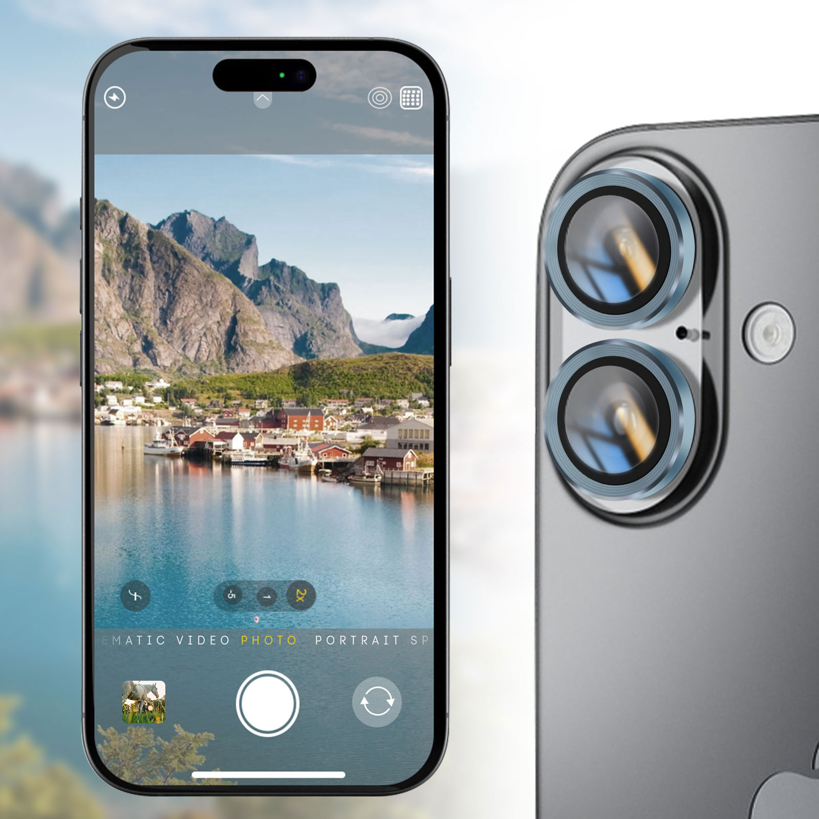 JETech Pellicola Fotocamera per iPhone 16 6,1 Pollici e iPhone 16 Plus 6,7 Pollici, 9H Vetro Temperato Cover Anello Individuale in Metallo, HD Chiaro, 1 Set (Verde Acqua
