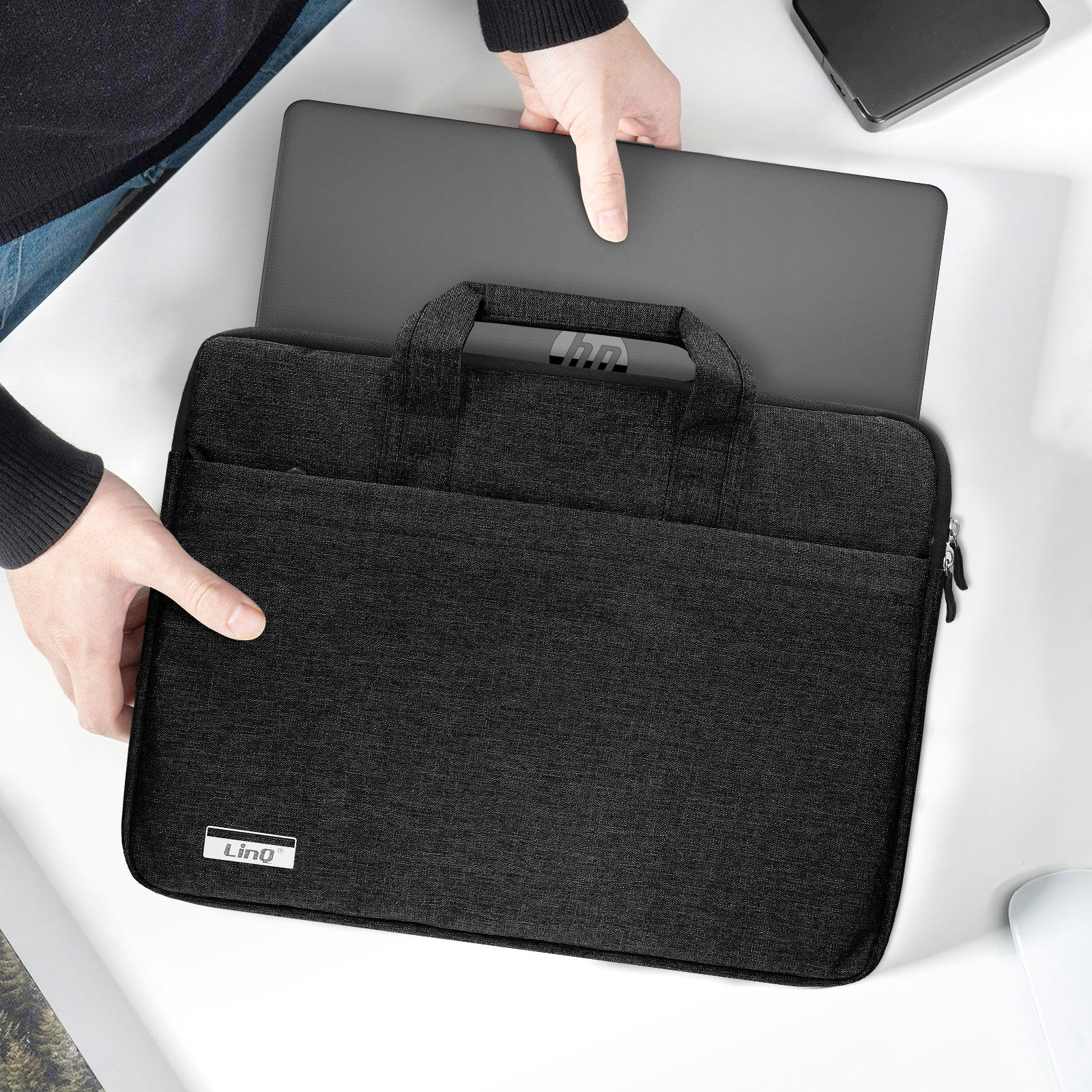 Borsa Per Laptop In Pelle Nera 16 Pollici – Compatibile Con MELIUNA 16 Inch FHD, Con Supporto Ergonomico E Interno In Microfibra