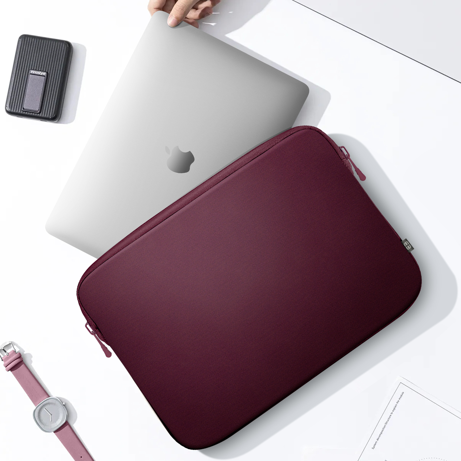 Housse Mosiso Prune 13 Pouces – Imperméable, Pour MacBook Air/Pro, Avec étui