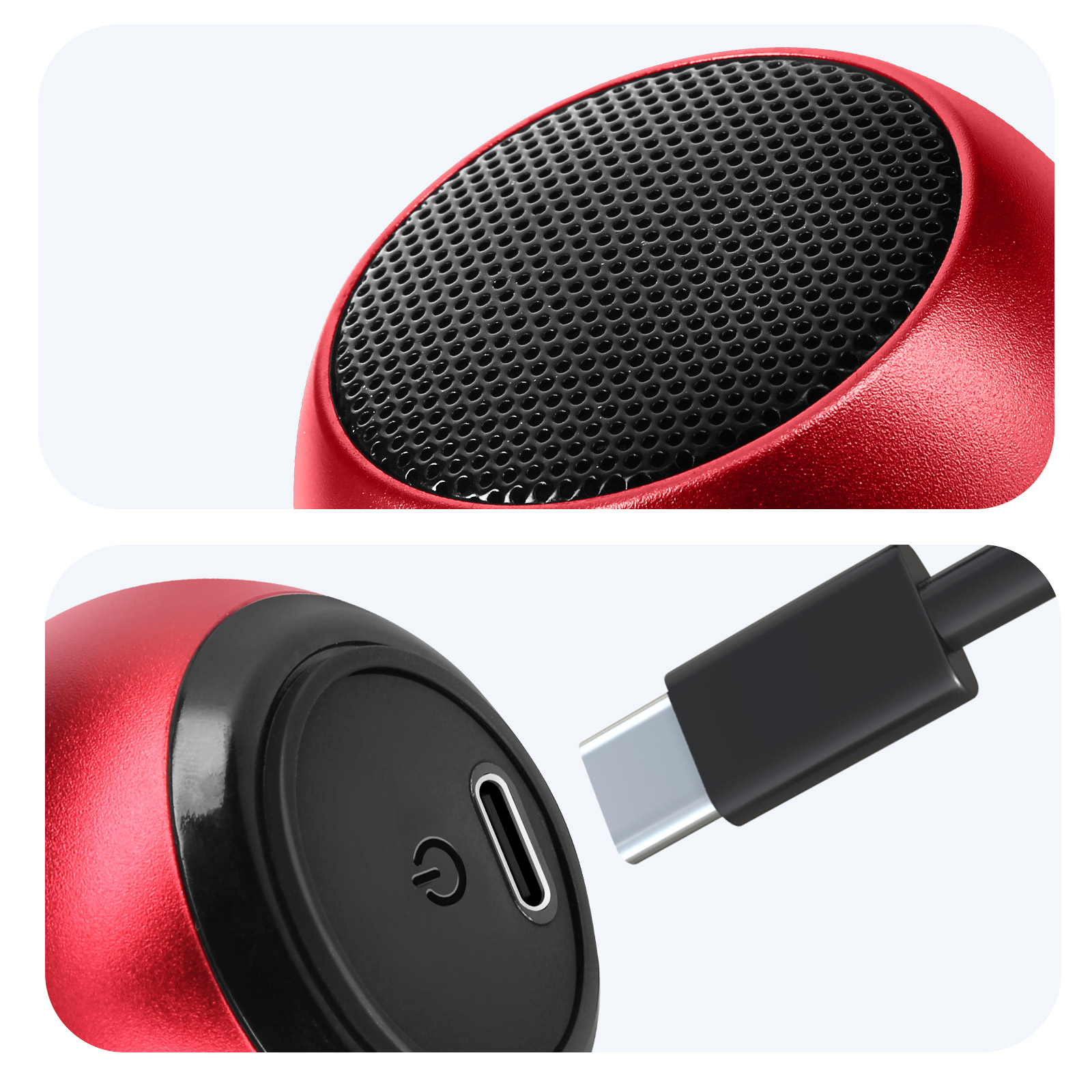 Mini Altavoz BT De Conducción Ósea – Aleación De Aluminio, 3W, 115 DB, Batería 400mAh, Radio FM, Soporte Con Ventosa (Rojo)
