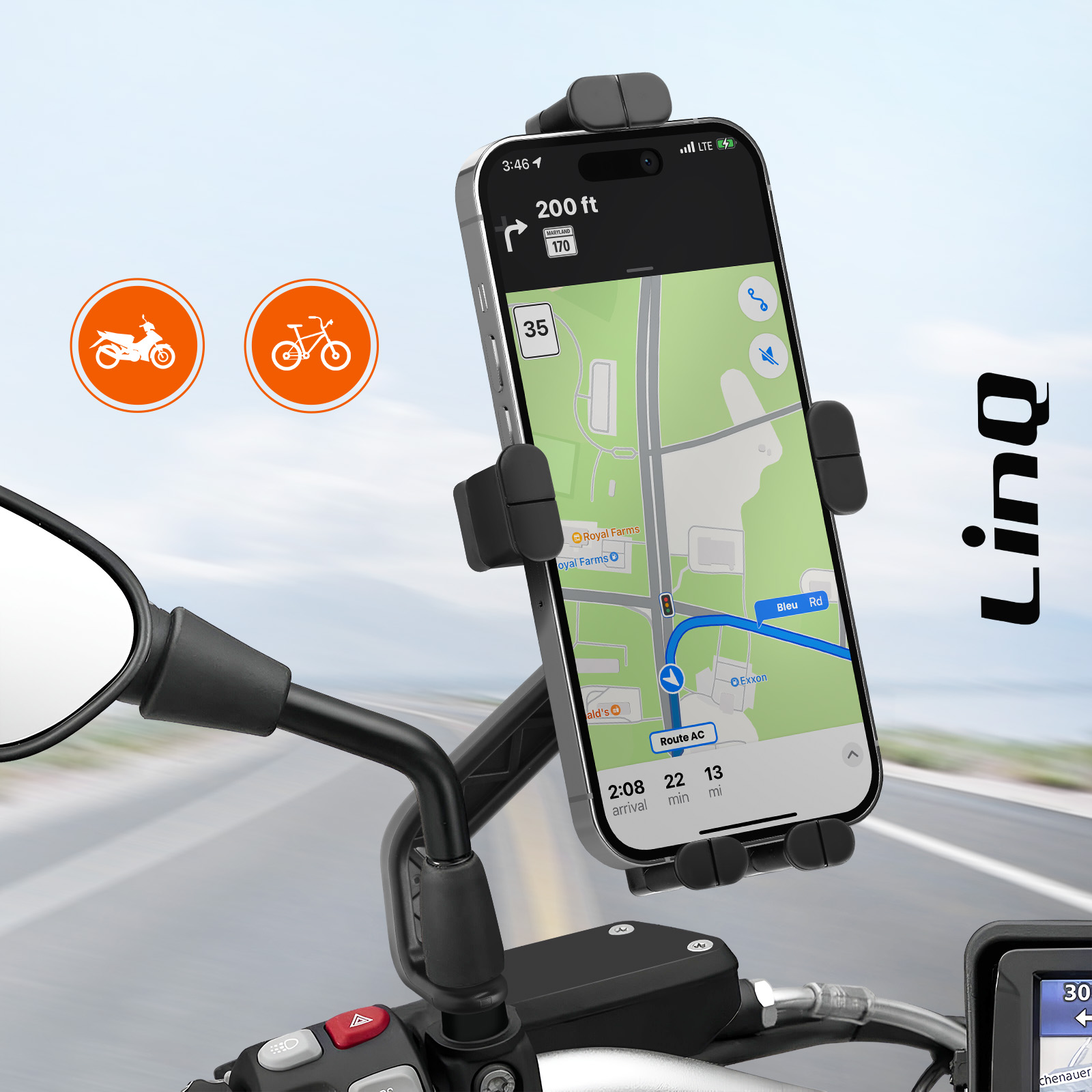 Supporto per telefono da moto, supporto per smartphone per manubrio da moto, supporto per telefono da bicicletta, universale, supporto per cellulare girevole a 360°, per smartphone da 4,7 a 7,4
