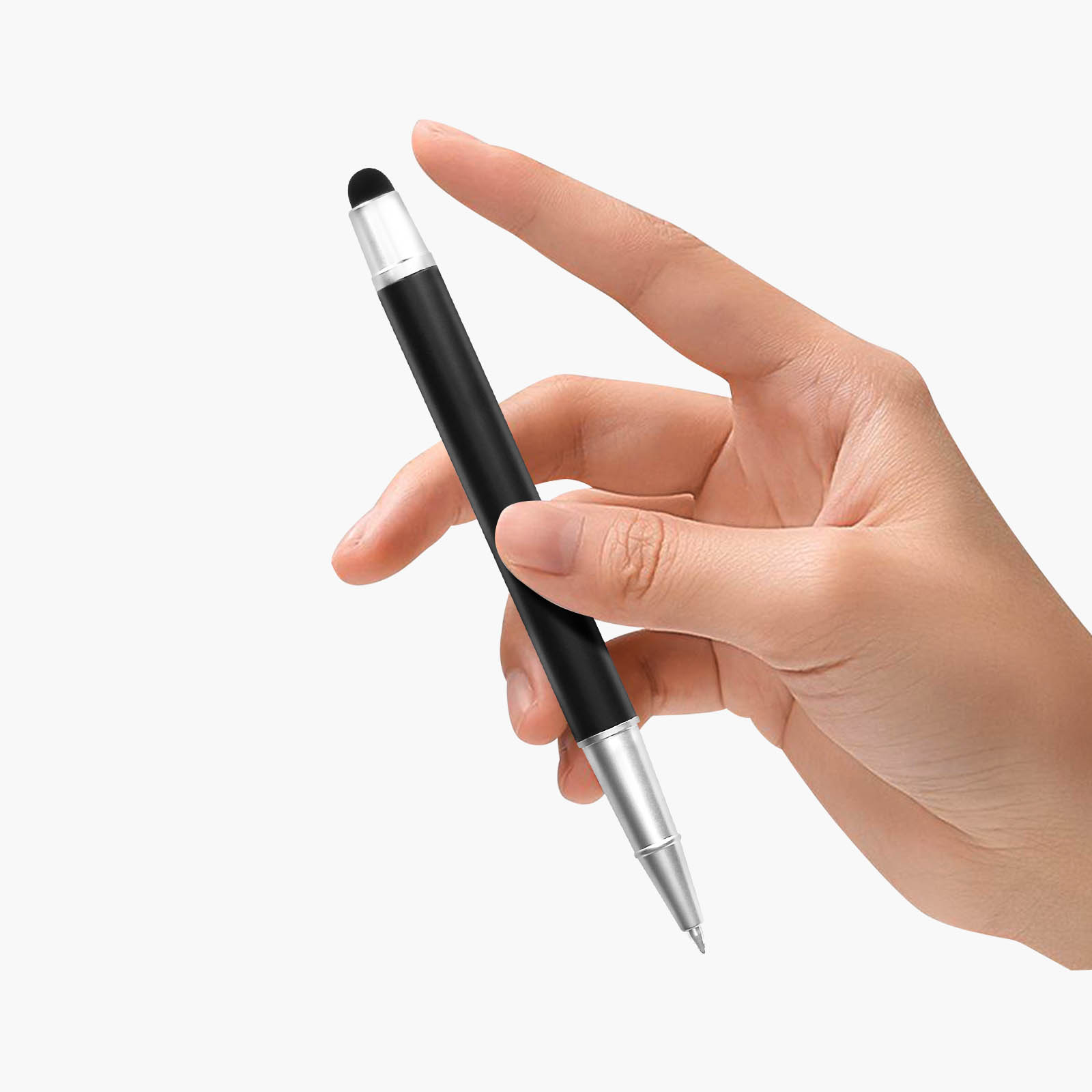 Penna 2 In 1 Ricaricabile: Penna A Sfera + Stilo Per Touchscreen (smartphone/tablet). Punta Media 0.5mm, Inchiostro Nero. Design Retrattile Con Finitura Morbida. Cristalli Vergini.