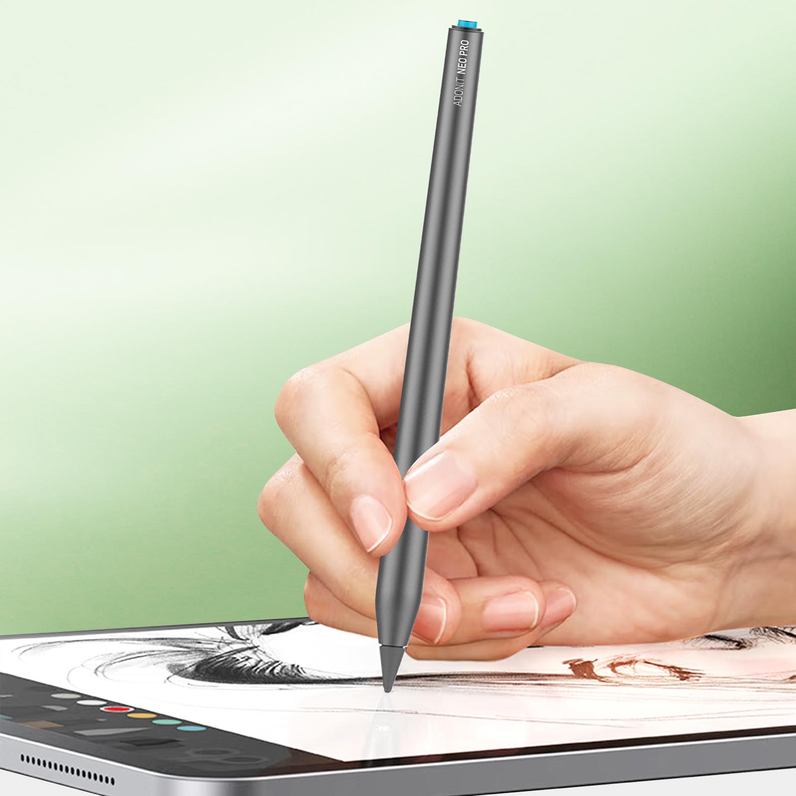 Stylet NEO+ Aluminium Noir Mat 2 En 1 - Stylo + Stylet écran Tactile - 14 Cm - Pointe Argentée - Avec Recharge Et Pochette
