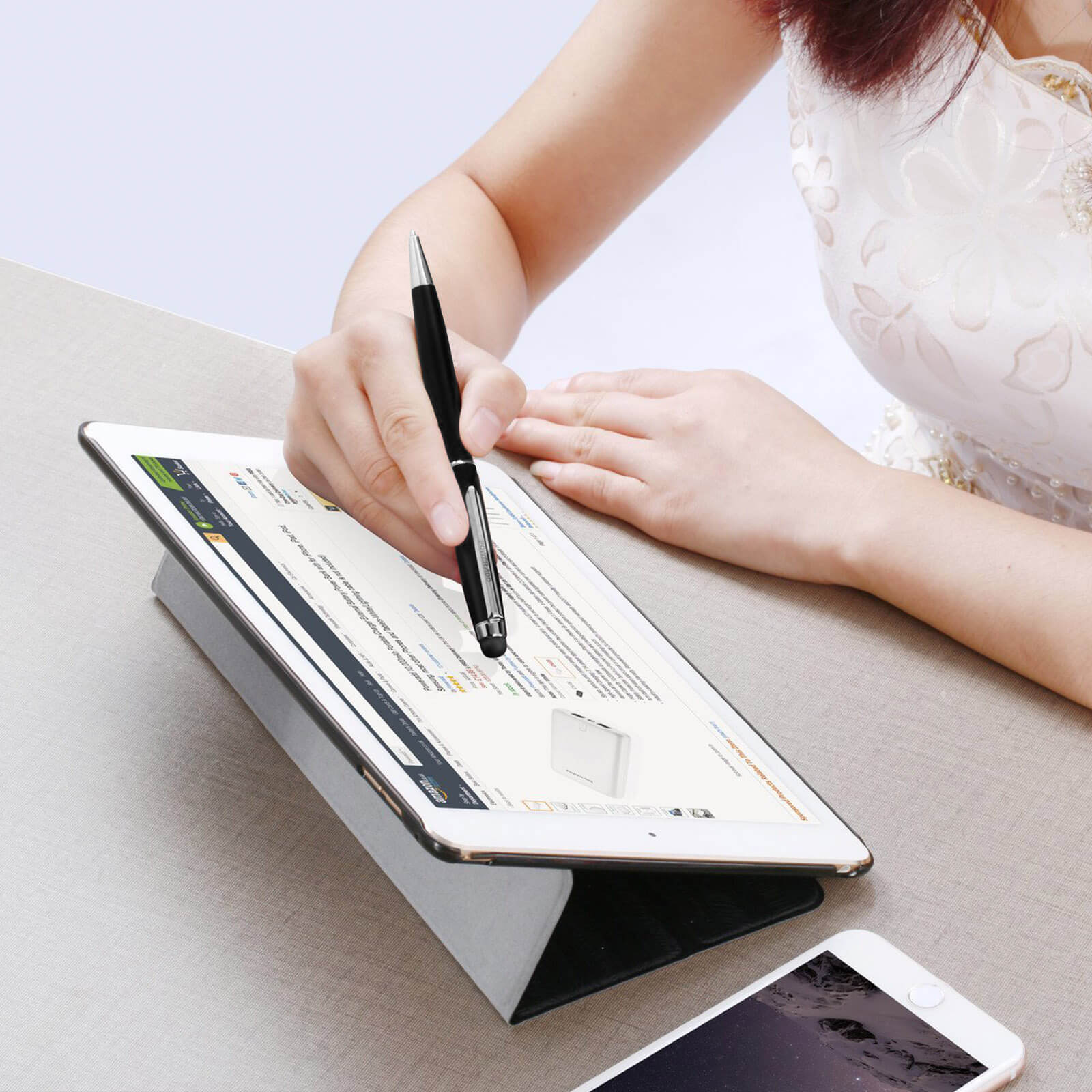 Stylet Ecran Tactile et Stylo à Bille, 2 en 1 - Noir p. Tablette