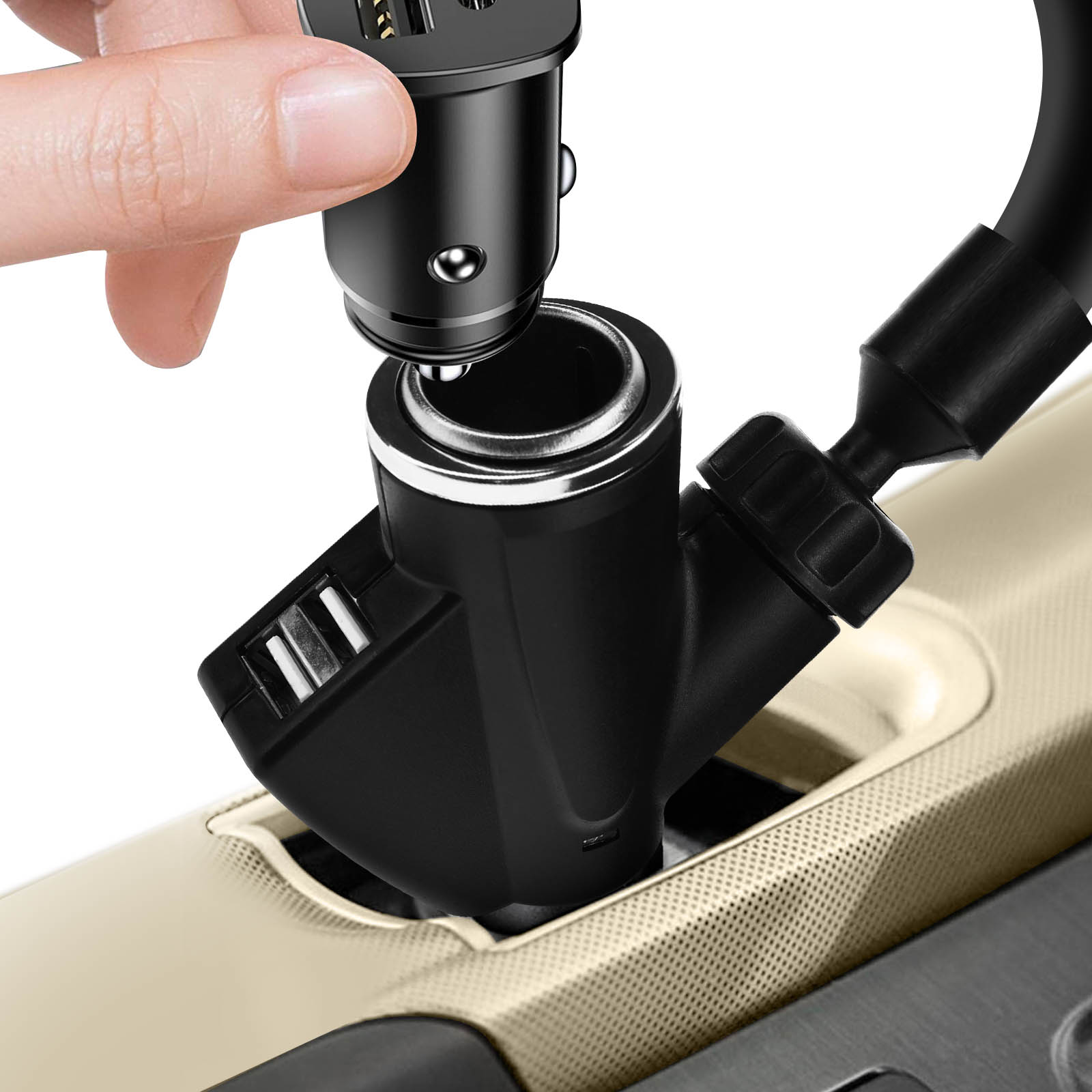 Support Voiture Smartphone Universel avec 2x Entres USB + Prise  Allume-cigare - Franais