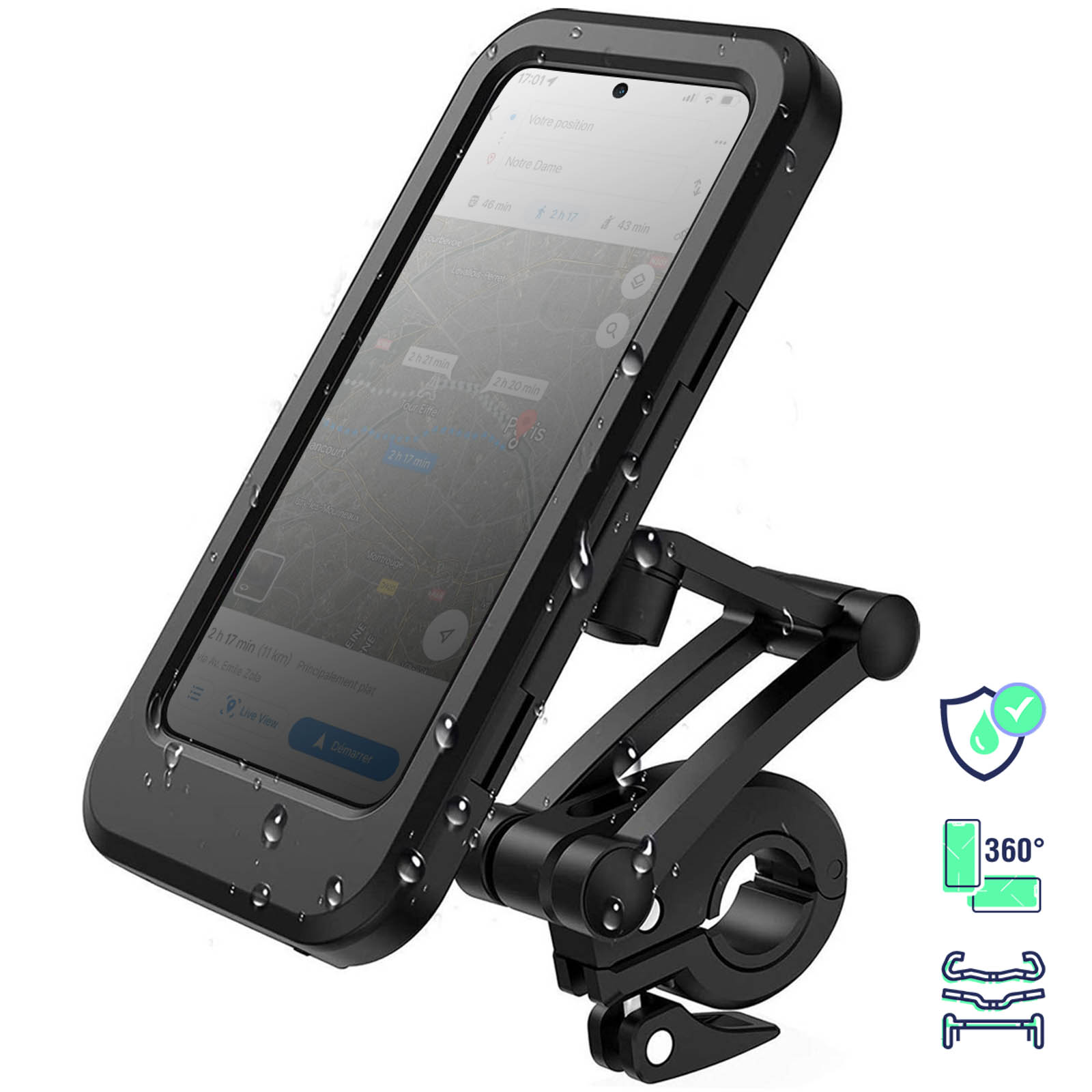 Supporto Per Telefono Da Bici In Lega Di Alluminio – Antivibrazione, Rotazione 360°, Per Manubri 22-33 Mm
