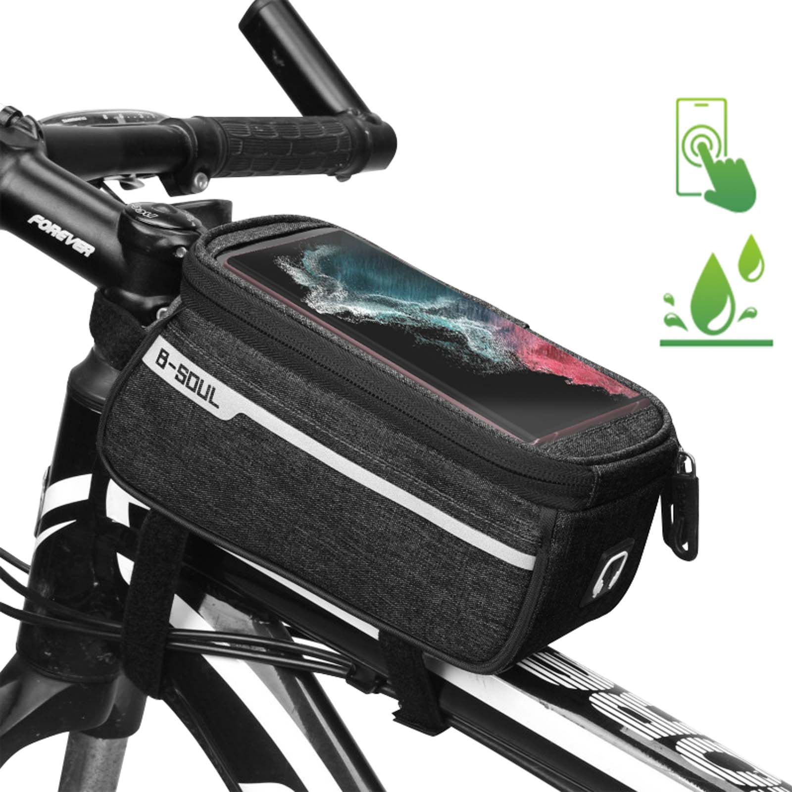 Fahrradtasche mit Smartphone-Halterung, wasserdichtem Stoff und Stauraum -  Schwarz - German