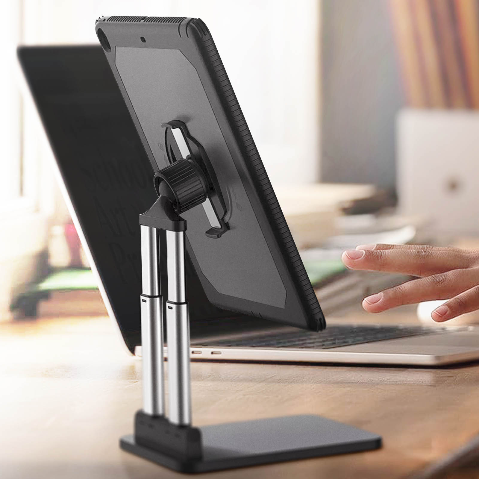 Supporto Tablet da Tavolo Girevole a 360°, Regolabile Porta Scrivania per Tablet, Pieghevole Supporto iPad in Alluminio Portatile iPad Porta tablet da Tavolo per IPad, iPhone Kindle 4 a 13 - Argento