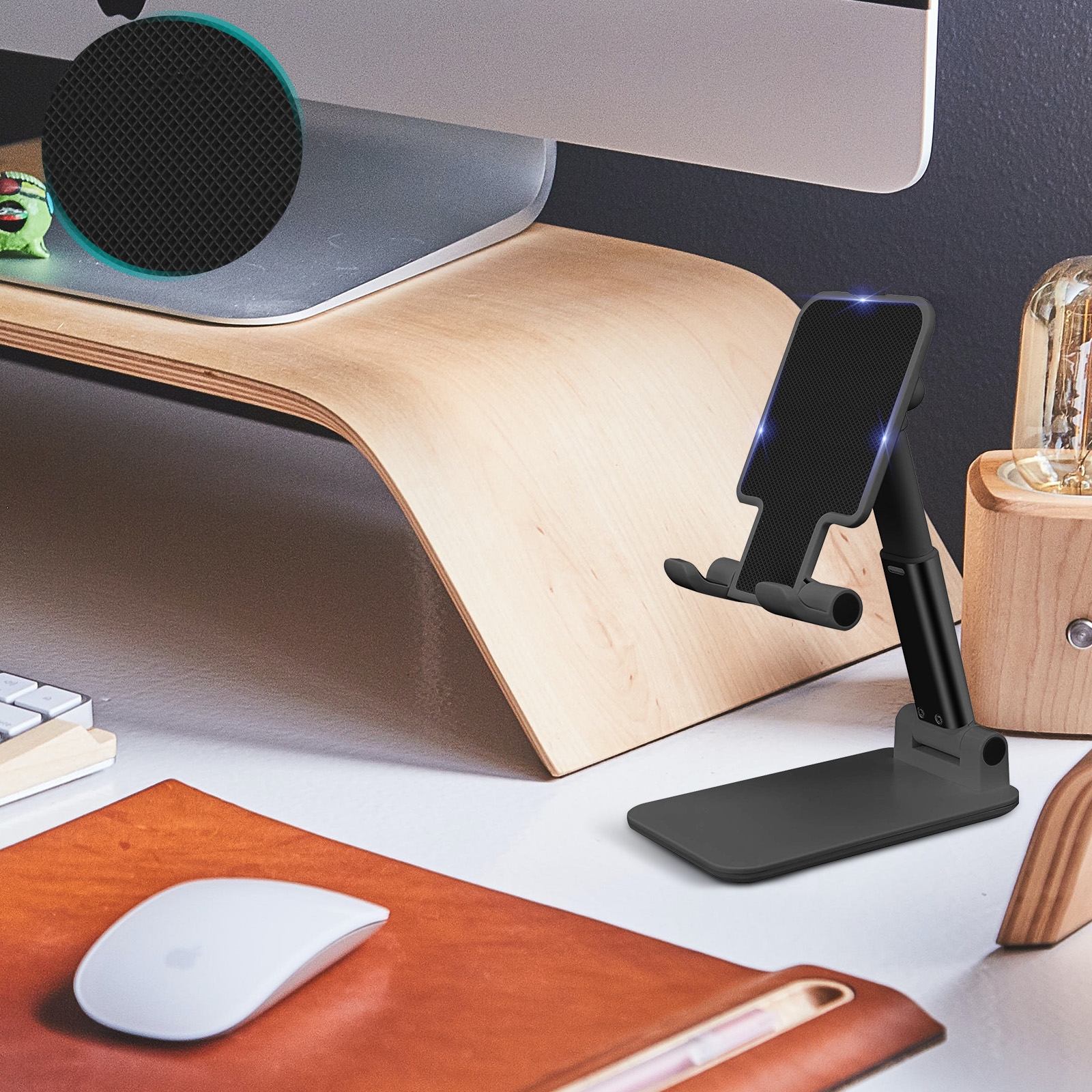 Supporto Da Scrivania In Metallo Per Smartphone E Tablet, Base Girevole 360°, Altezza E Angolo Regolabili, Design Con Cavo Di Raffreddamento, Compatibile Con Dispositivi 4-10 Pollici - 2
