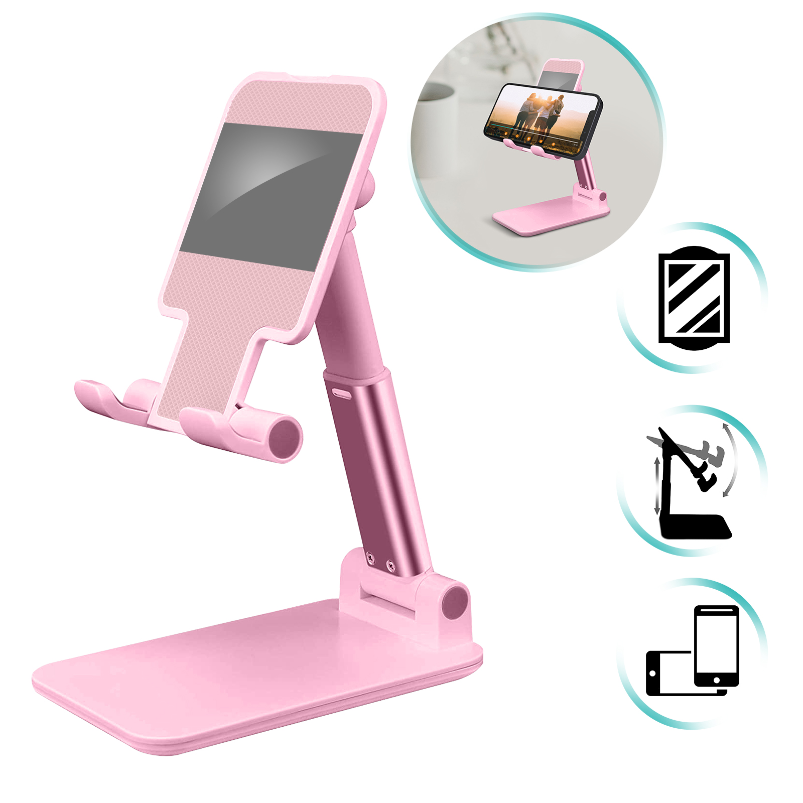 Portatelefono Coniglio Rosa Con Orecchie Lunghe - Supporto Pieghevole Per Scrivania In ABS, Antiscivolo, Per Smartphone, Regalo Carino Per Ragazze