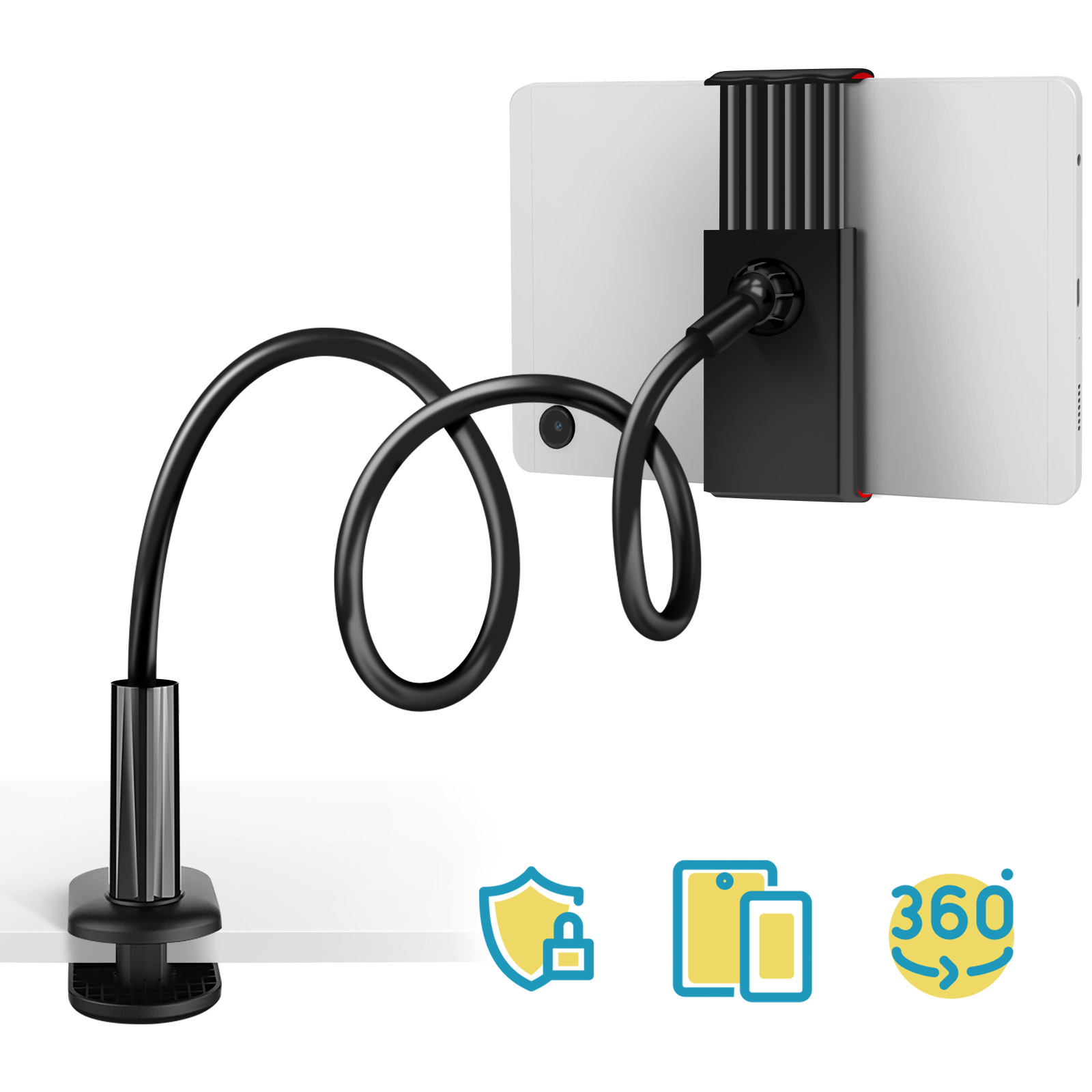 Supporto per tablet regolabile e pieghevole, girevole a 360°, in alluminio pesante, per scrivania, compatibile con iPad Pro/Air/Mini, Galaxy Tab, Surface Pro, Kindle Fire (7-13), argento