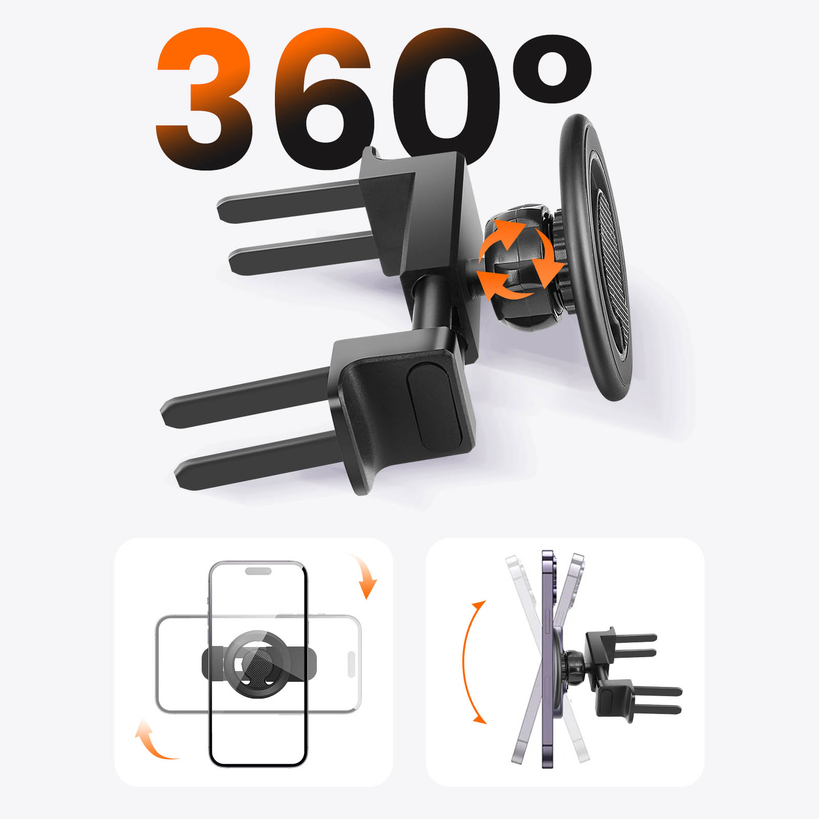 Hoppac Porta Telefono Auto Bocchette Aria, Supporto Cellulare Automobile Gancio, Rotazione a 360 Gradi e Rilascio Rapido, Reggi Poggia Universale Smartphone iPhone Max Android 4-7