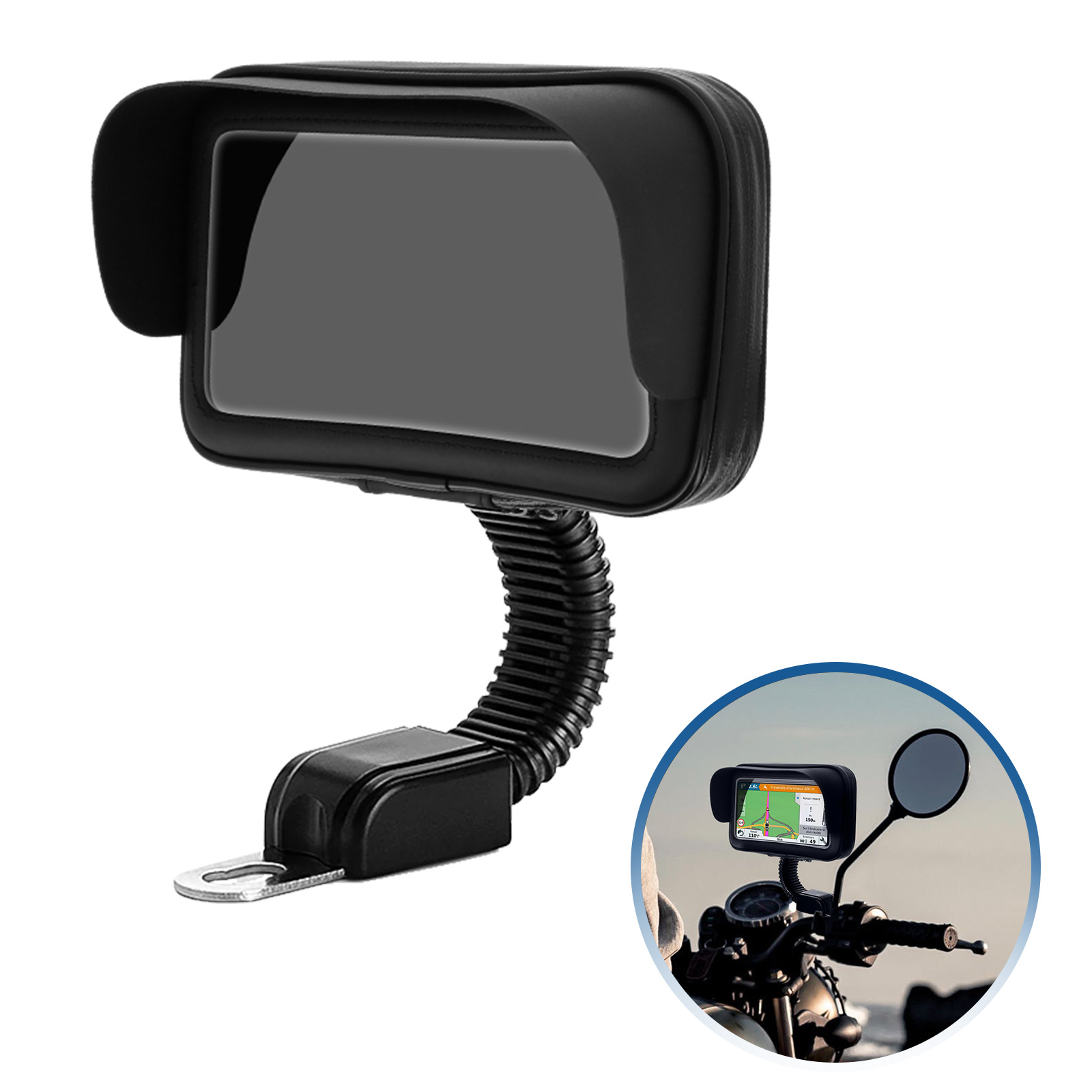 Yosoo Staffa Di Estensione Multifunzionale Per Specchietto Moto - Supporto Per Telefono, GPS, Luci LED, ABS Nero