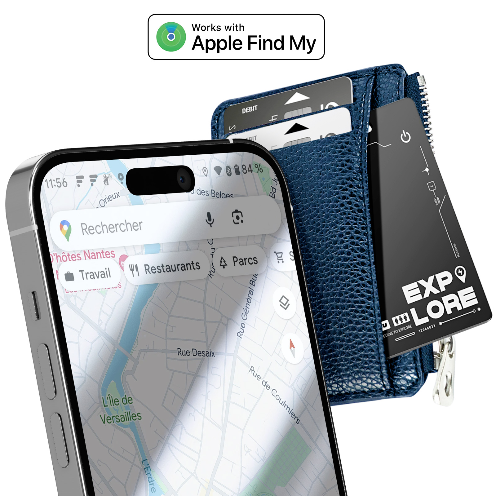 Recharge Tracker Tracker GPS Bluetooth et Recharge Qi - Wiwu Noir - Français