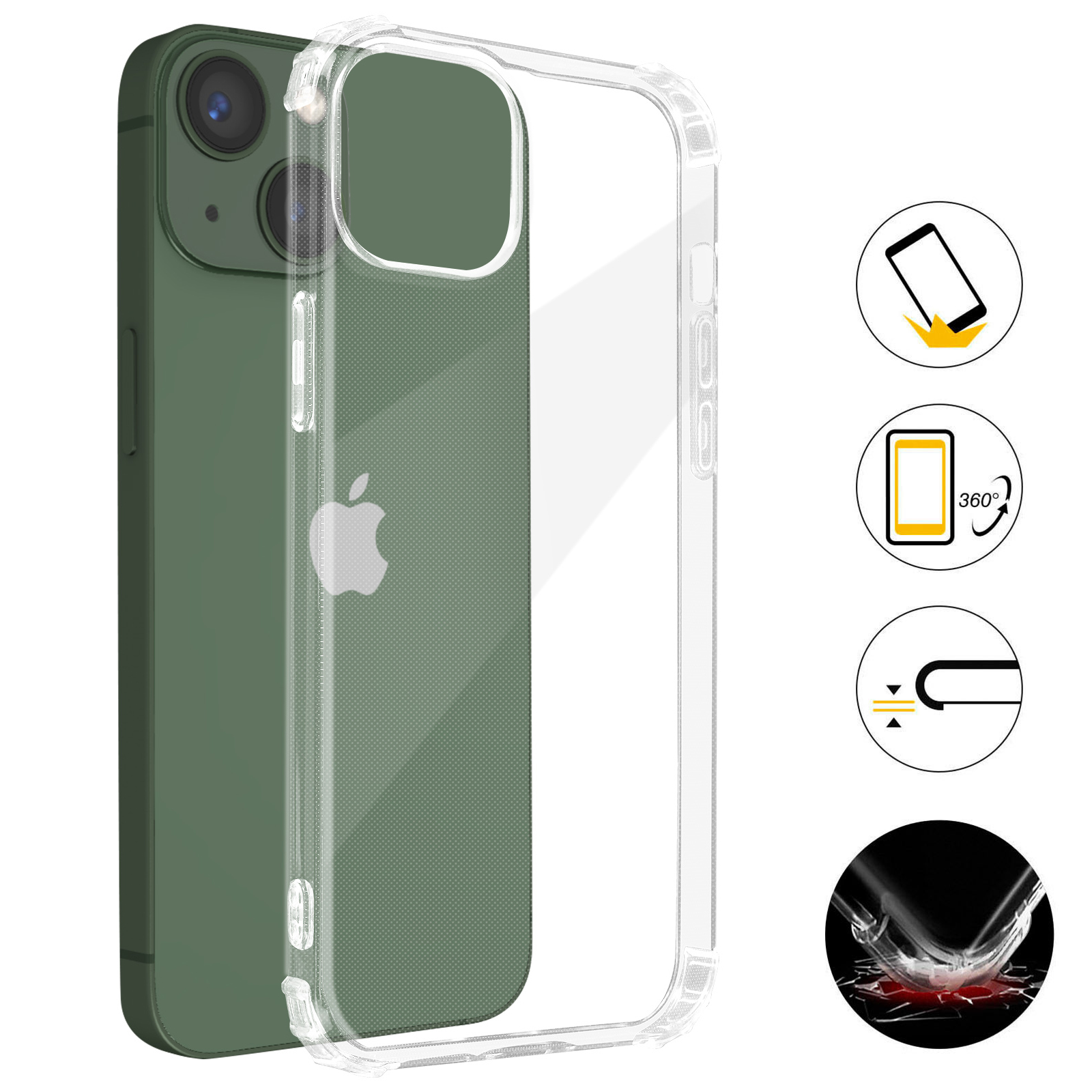 Cover Anti-urto per iPhone 13 Mini, Gel di Silicone con Angoli Bumper - Trasparente - Italiano