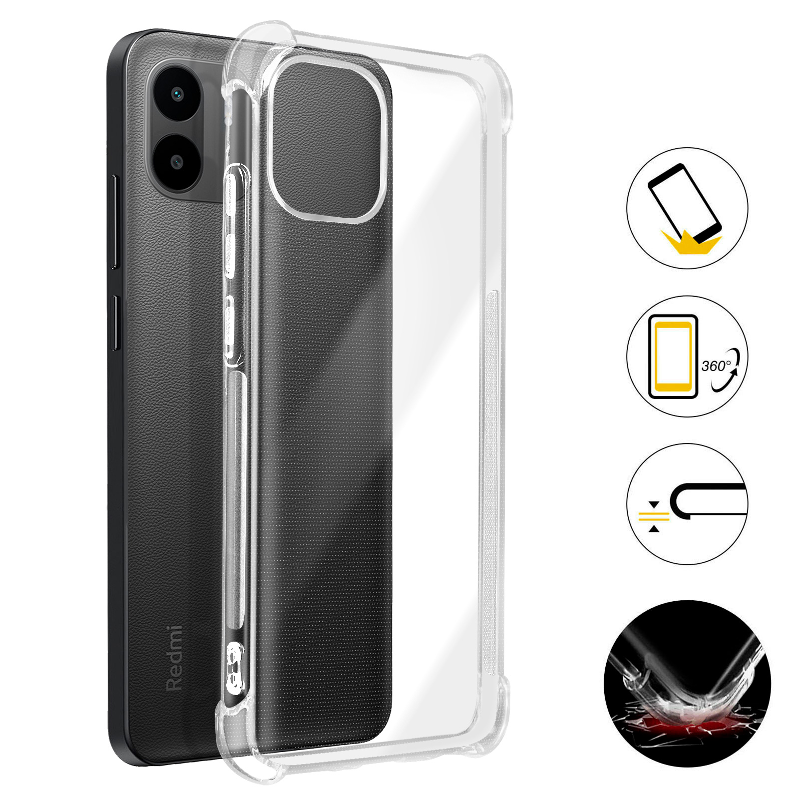 SEAHAI Handyhülle Für Xiaomi Redmi A1/A2 - Stoßfest Mit 360° Ringständer, Matt Durchscheinend