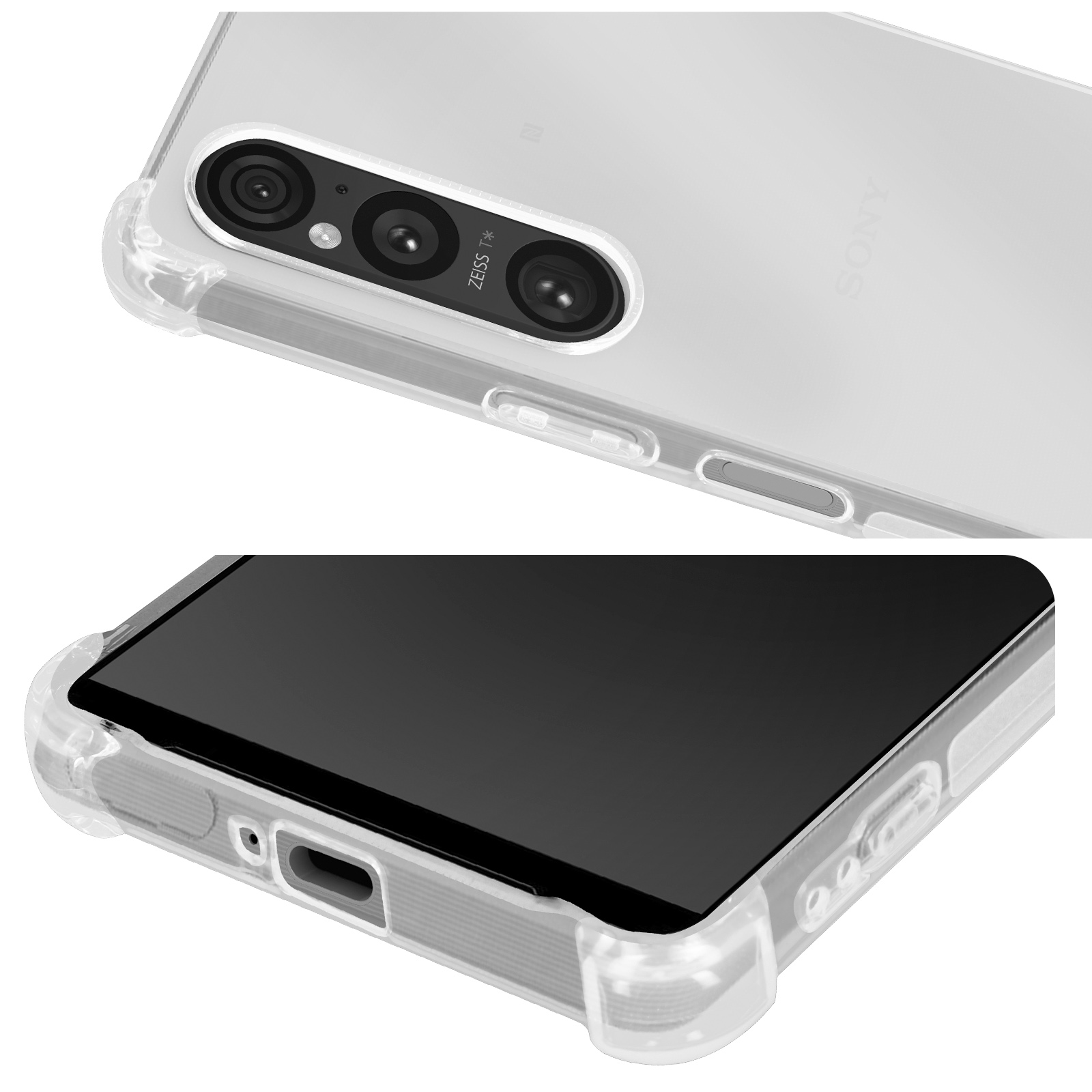 Cover flessibile per Sony Xperia 1 V, trasparente serie Classic Bump - Italiano