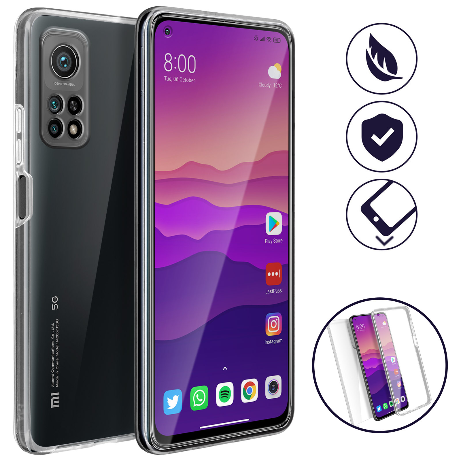 Custodia Portafoglio In PU E TPU Per Xiaomi Mi 10T Pro / Mi 10T - Nero Con Slot Carte E Magnete