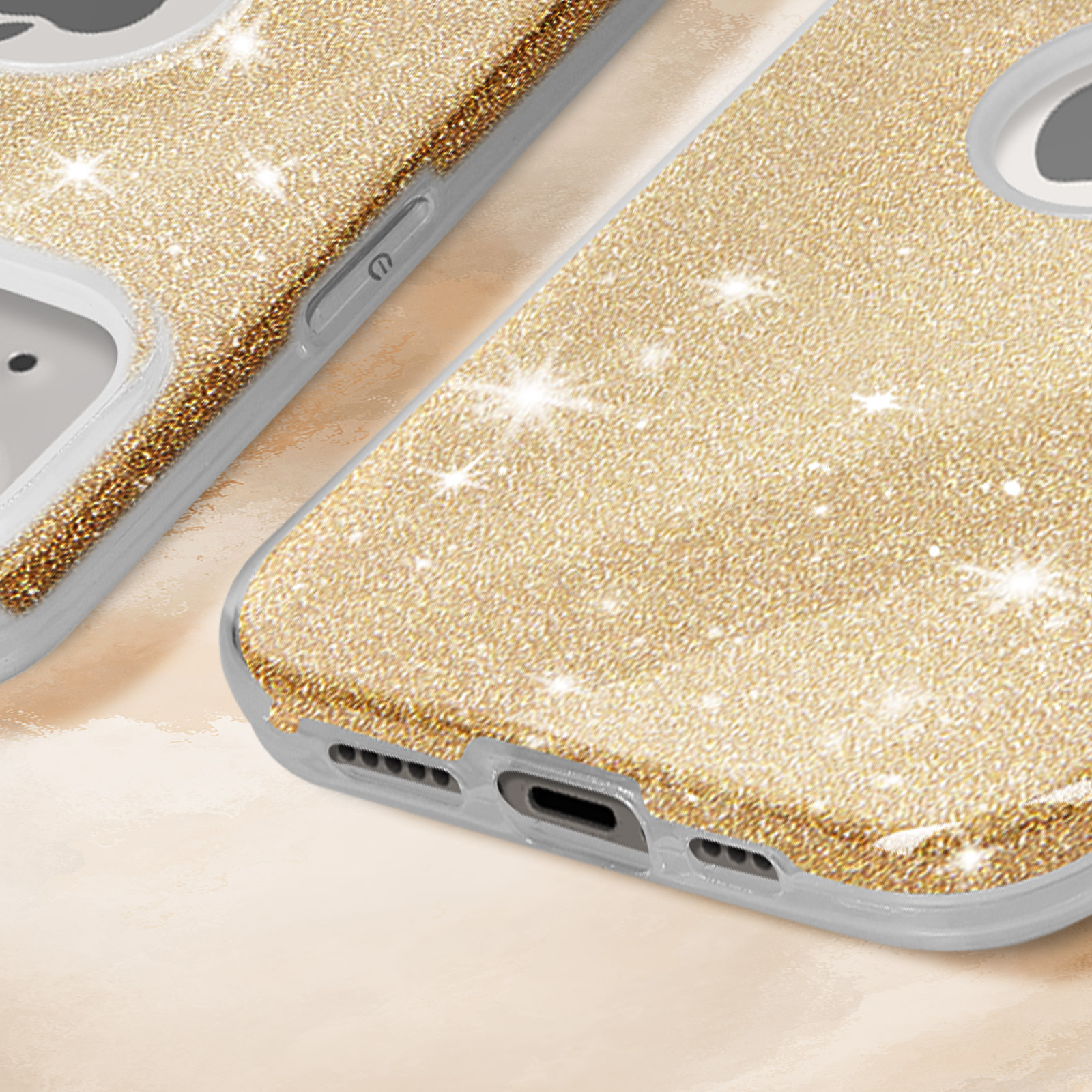 NALIA Cover Glitter Per IPhone 14 Pro – Custodia Sottile Con Paillettes, Anti-Giallo, Ricarica Wireless, Oro - 2