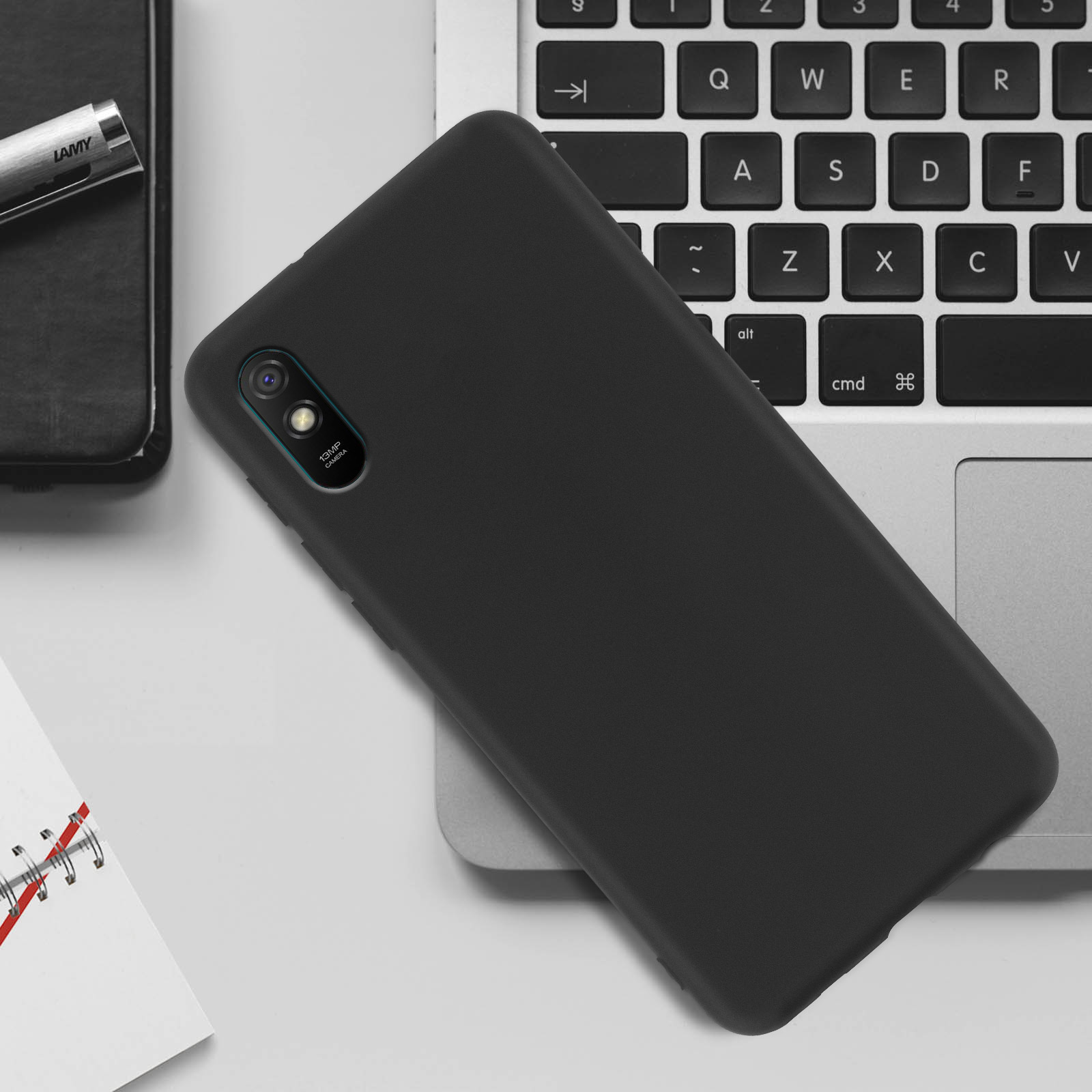 Custodia DESSEN Per Xiaomi Redmi 9AT / 9A: Silicone Morbido Con Anello Girevole E Supporto Magnetico, Nero - 3