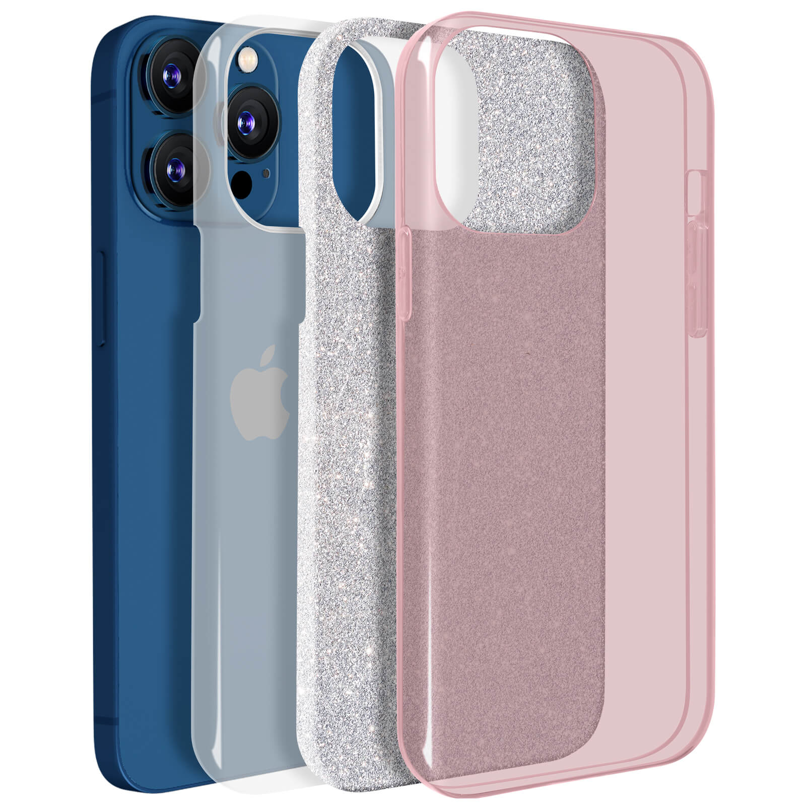 Mixroom - Custodia cover case Per iPhone 13 in TPU morbido Fucsia con Brillantini Glitter 3 in 1 Fantasia Fenicotteri Rose codice BR461