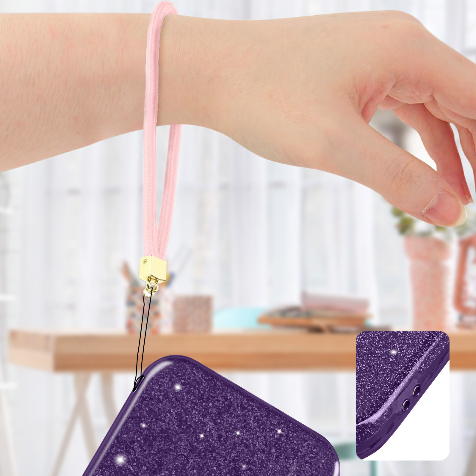 Ownest Coque Copatible Avec IPhone 14 - Paillettes Laser - Joli Nœud