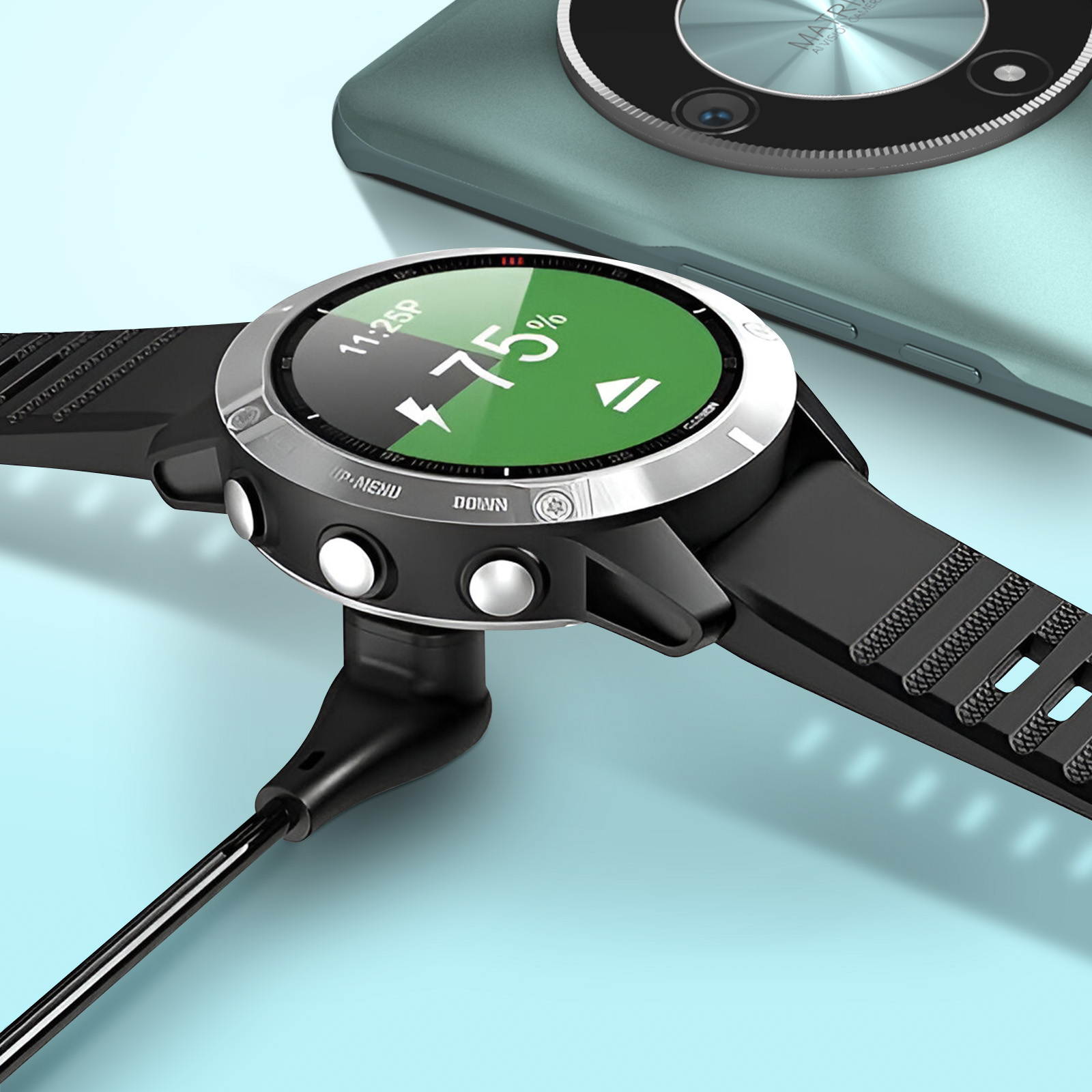 Chargeur Montre Connectée Garmin Noir Câble USB Coudé 1m Français