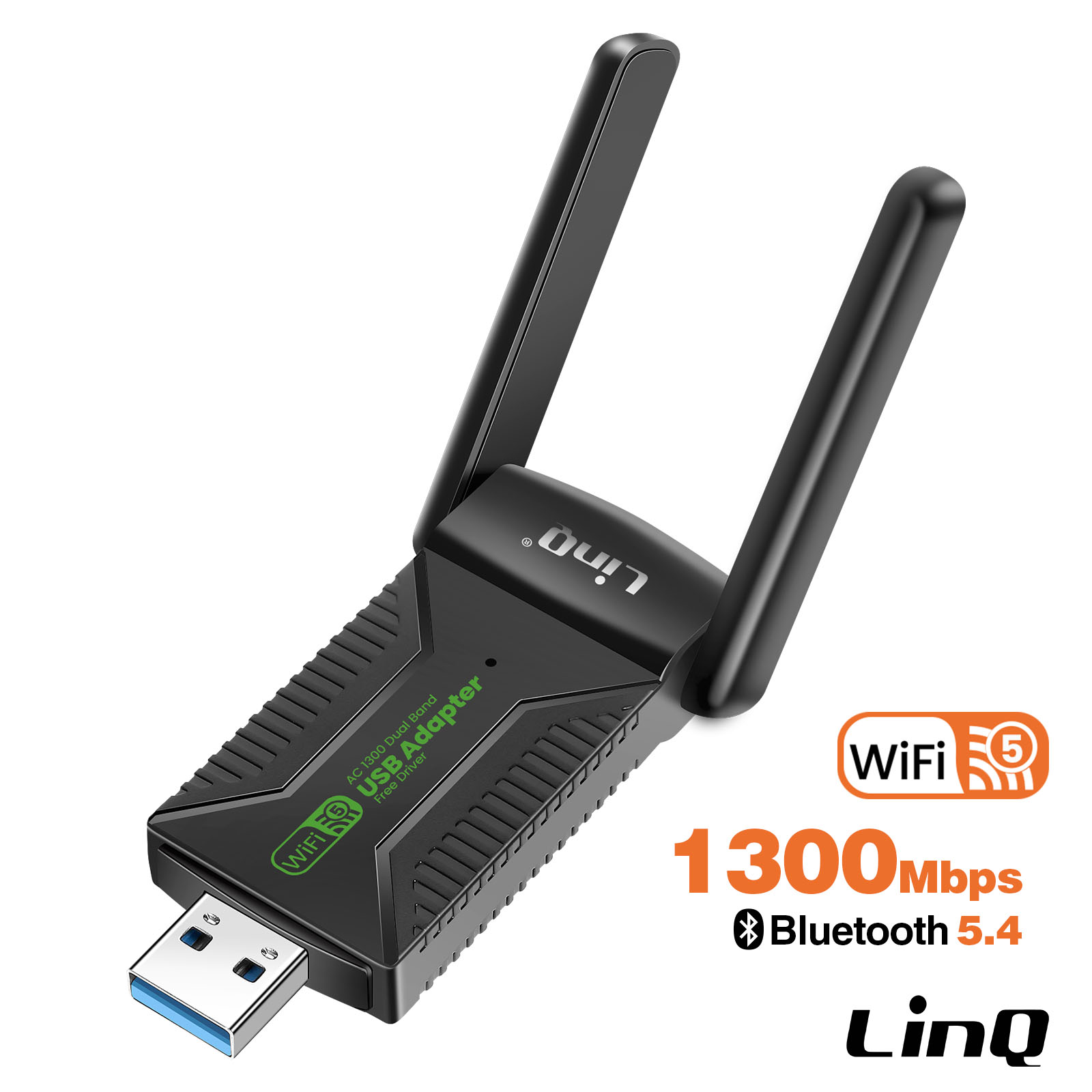 Socobeta Scheda Di Rete Wireless USB 1200M Dual Band (2.4/5.8GHz) - Adattatore WiFi Con Doppia Antenna Per Desktop, Laptop, TV - 3