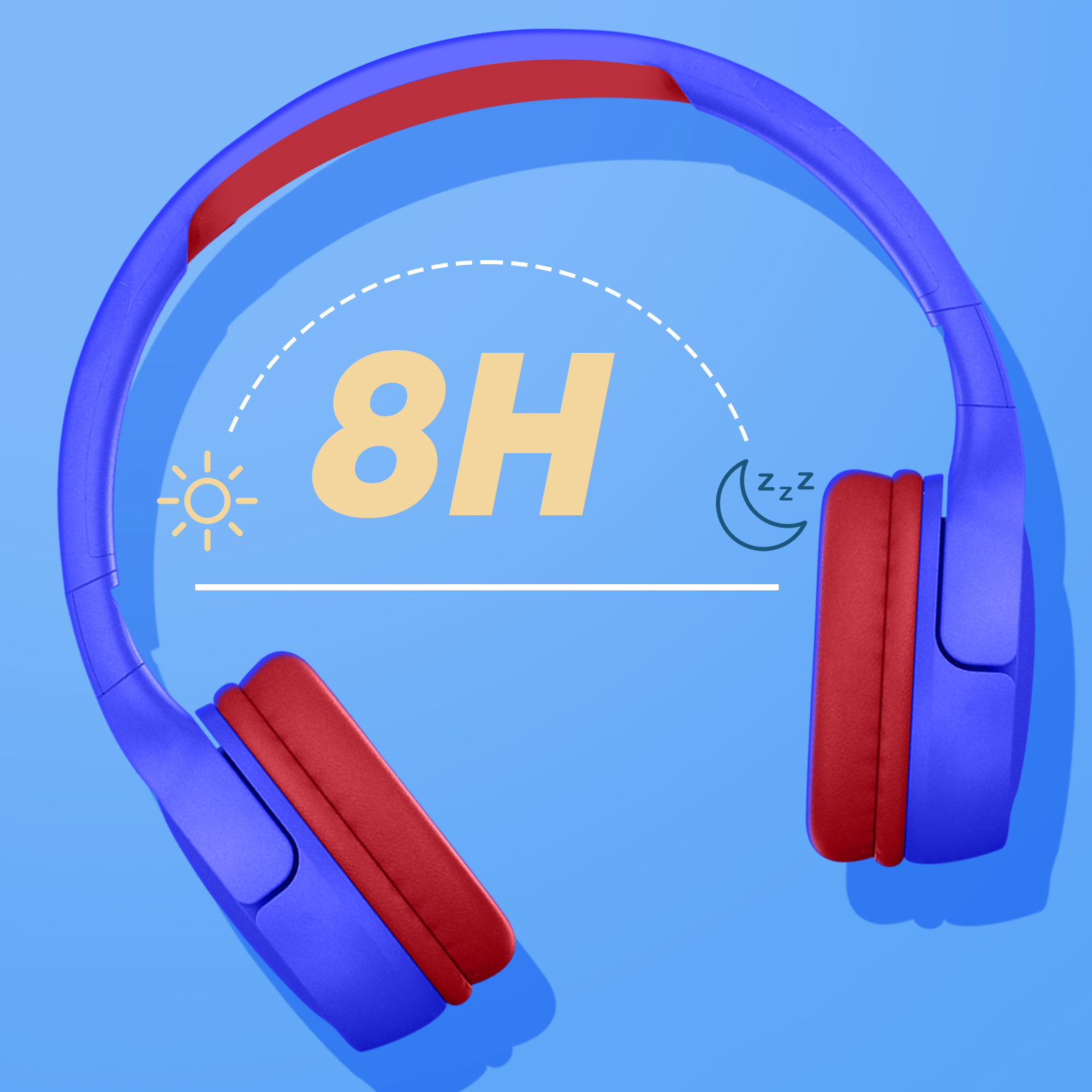 Casque Bluetooth 5.1 pour Enfant avec Micro, Autonomie 8h, Akashi - Bleu /  Rouge - Français